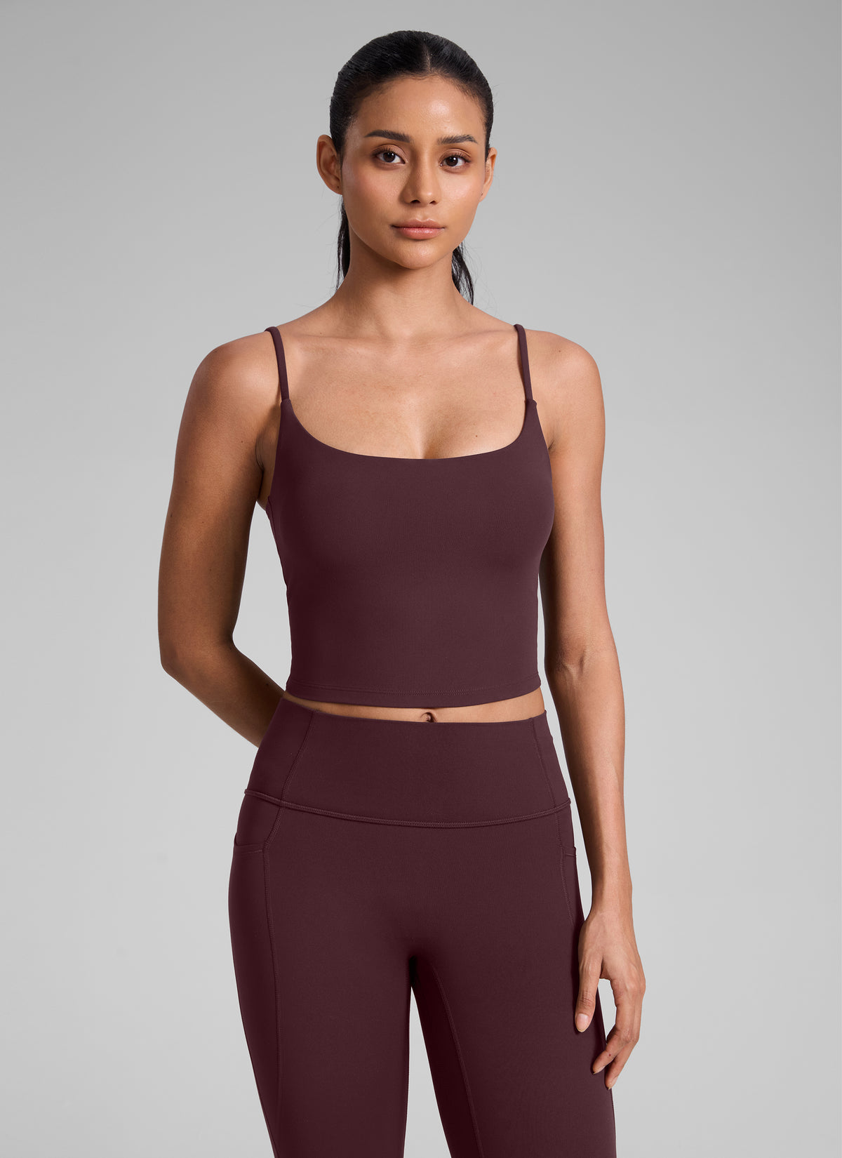 CRZ YOGA Butterlift Scoop Neck U Back Yoga Longline Sports-BH for kvinner Ripe Plum @model_info:Angelly