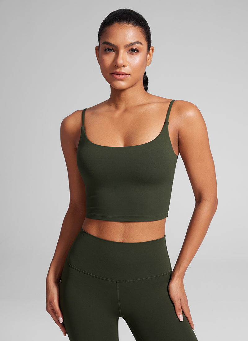 CRZ YOGA Dames Butterlift Yoga Longline sport-bh met ronde hals en U-rug, Olijfgroen