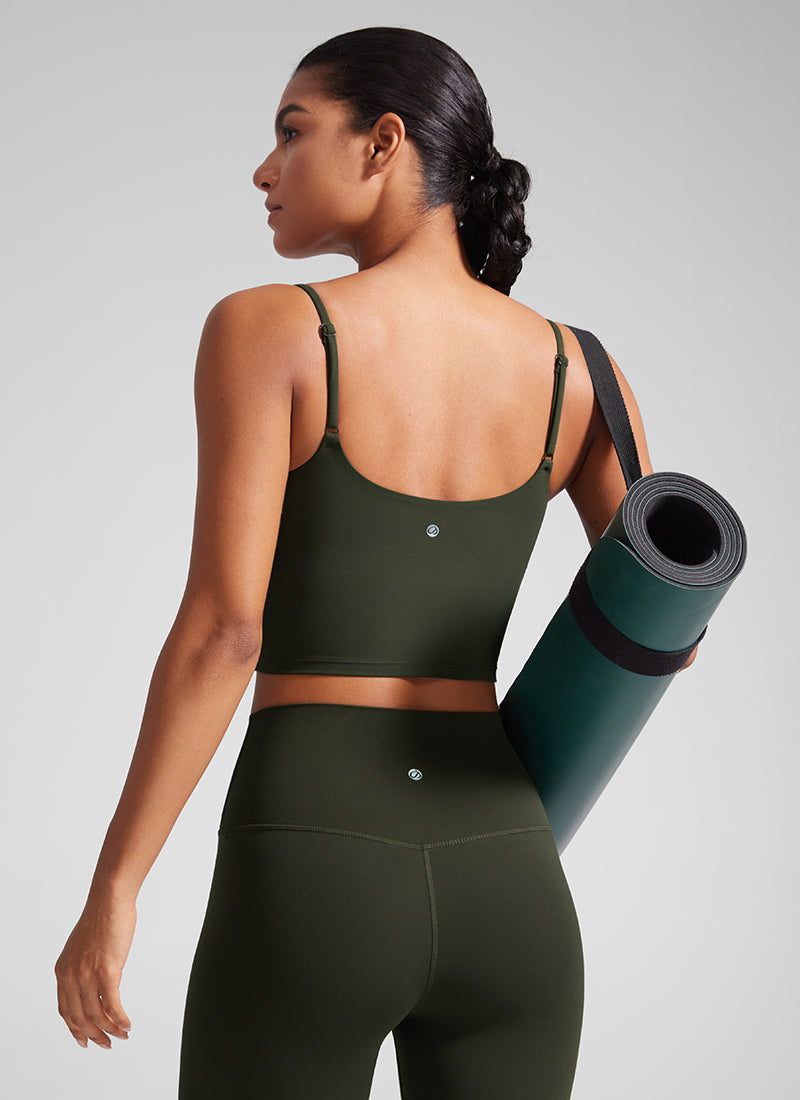 CRZ YOGA Butterlift lang sports-BH med dyp hals og U-rygg til dame, Olive Green @model_info:Crystal