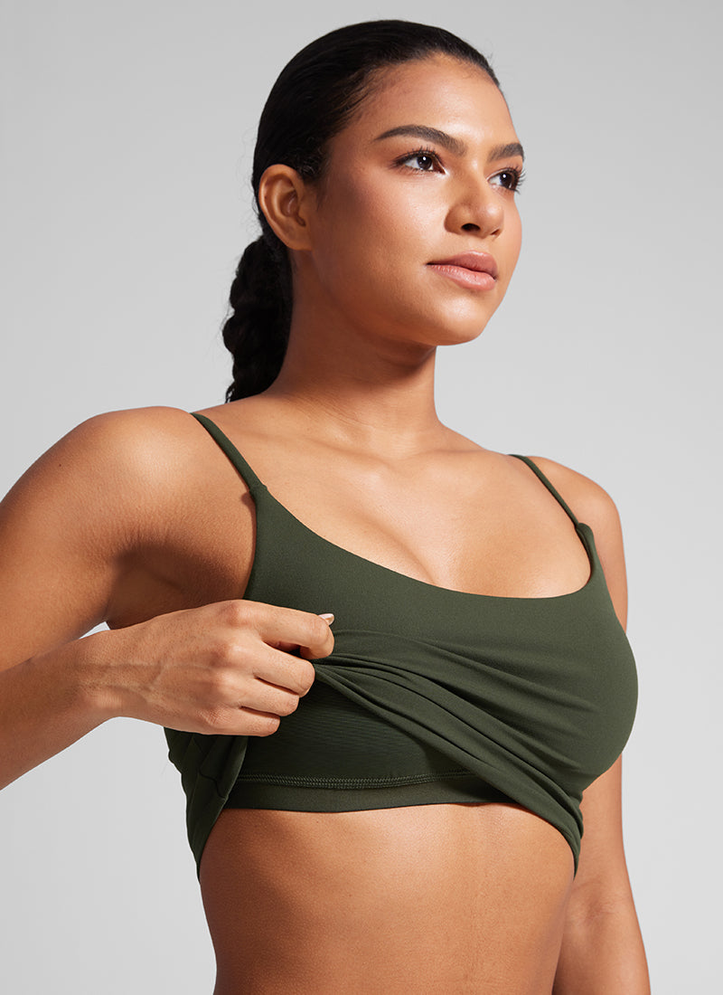 CRZ YOGA Dames Butterlift Yoga Longline sport-bh met ronde hals en U-rug, Olijfgroen
