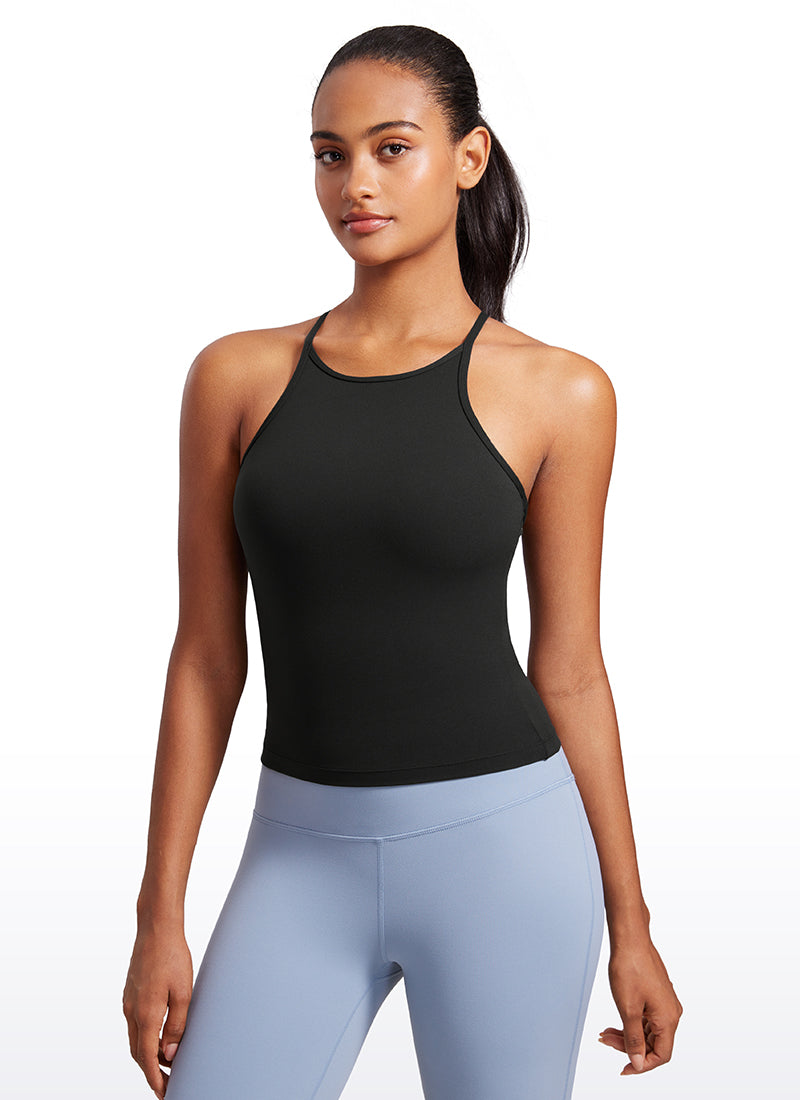 CRZ YOGA Débardeurs rembourrés dos nageur Butterluxe à col montant pour femme Noir