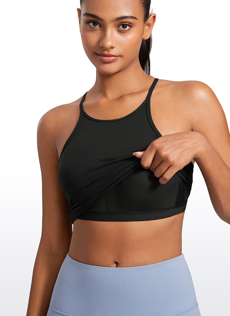 CRZ YOGA Débardeurs rembourrés dos nageur Butterluxe à col montant pour femme Noir