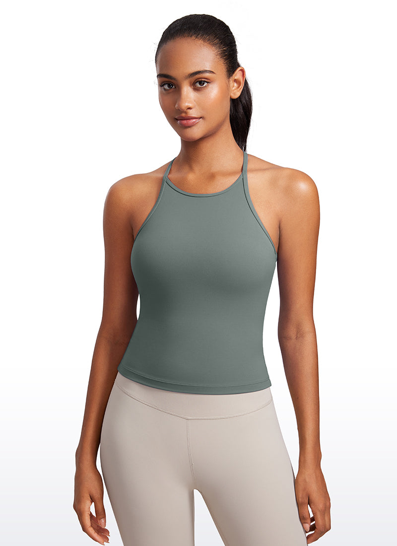 CRZ YOGA Débardeurs rembourrés dos nageur Butterluxe à col montant pour femme Gris Sauge
