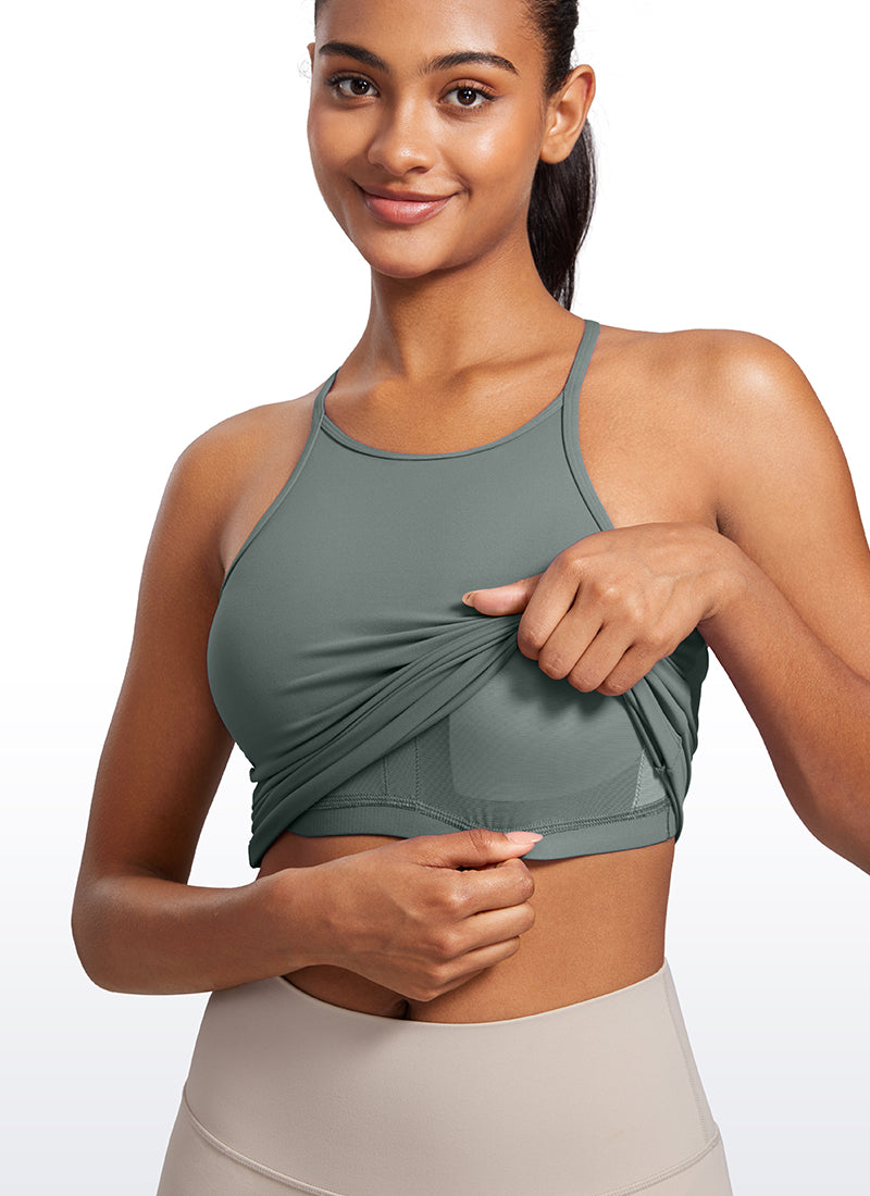 CRZ YOGA Débardeurs rembourrés dos nageur Butterluxe à col montant pour femme Gris Sauge