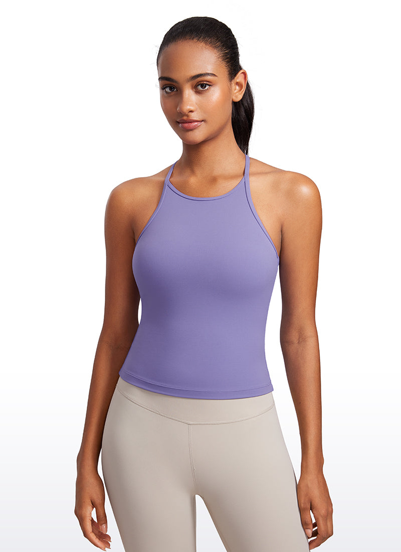 CRZ YOGA Débardeurs rembourrés dos nageur Butterluxe à col montant pour femme Violet Lavande Foncé