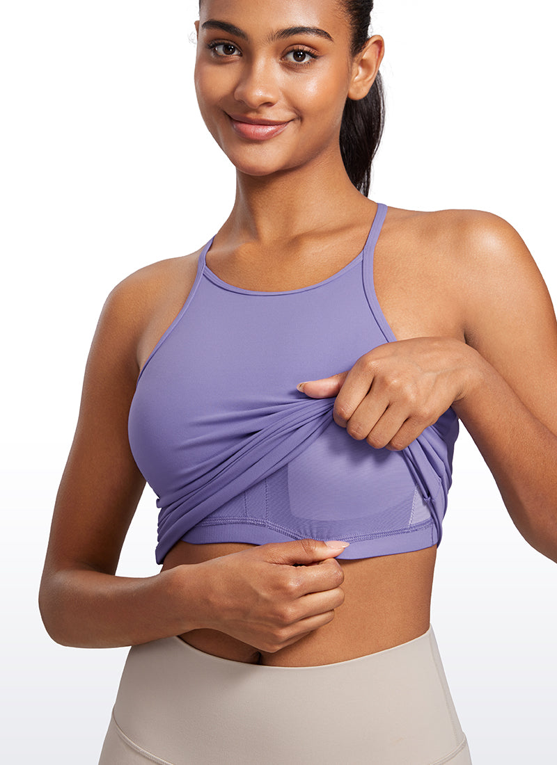 CRZ YOGA Débardeurs rembourrés dos nageur Butterluxe à col montant pour femme Violet Lavande Foncé