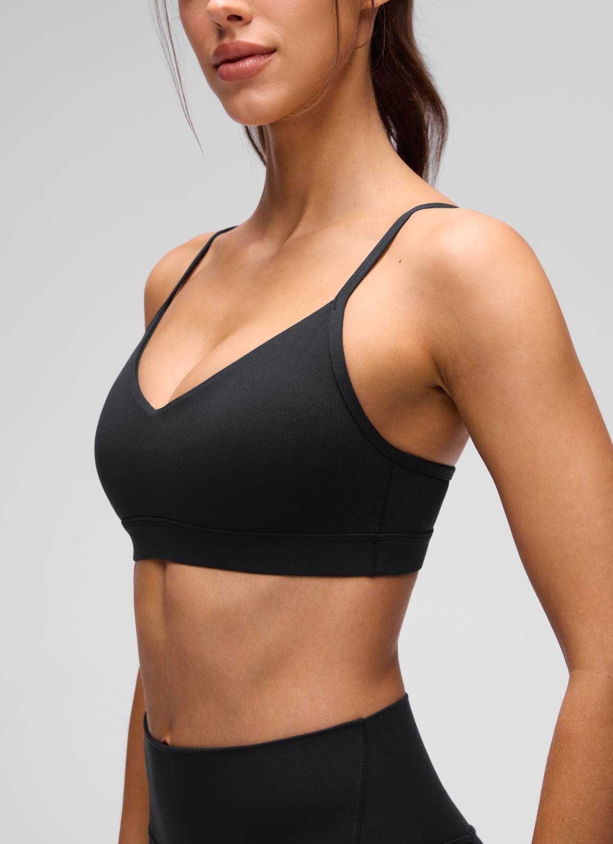 CRZ YOGA Butterluxe Womens V Neck Camisole Yoga Padded Sports Bra Black @model_info:Lary