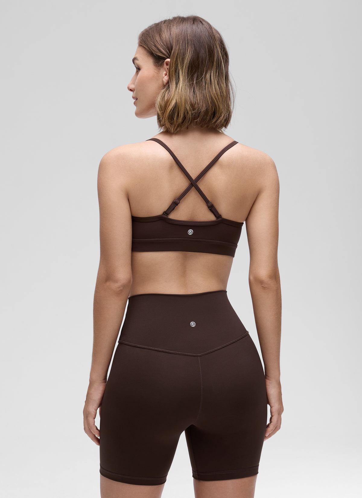 CRZ YOGA Butterluxe Womens V Neck Camisole Yoga Padded Sports Bra Hot Fudge Brown @model_info:Jaynne