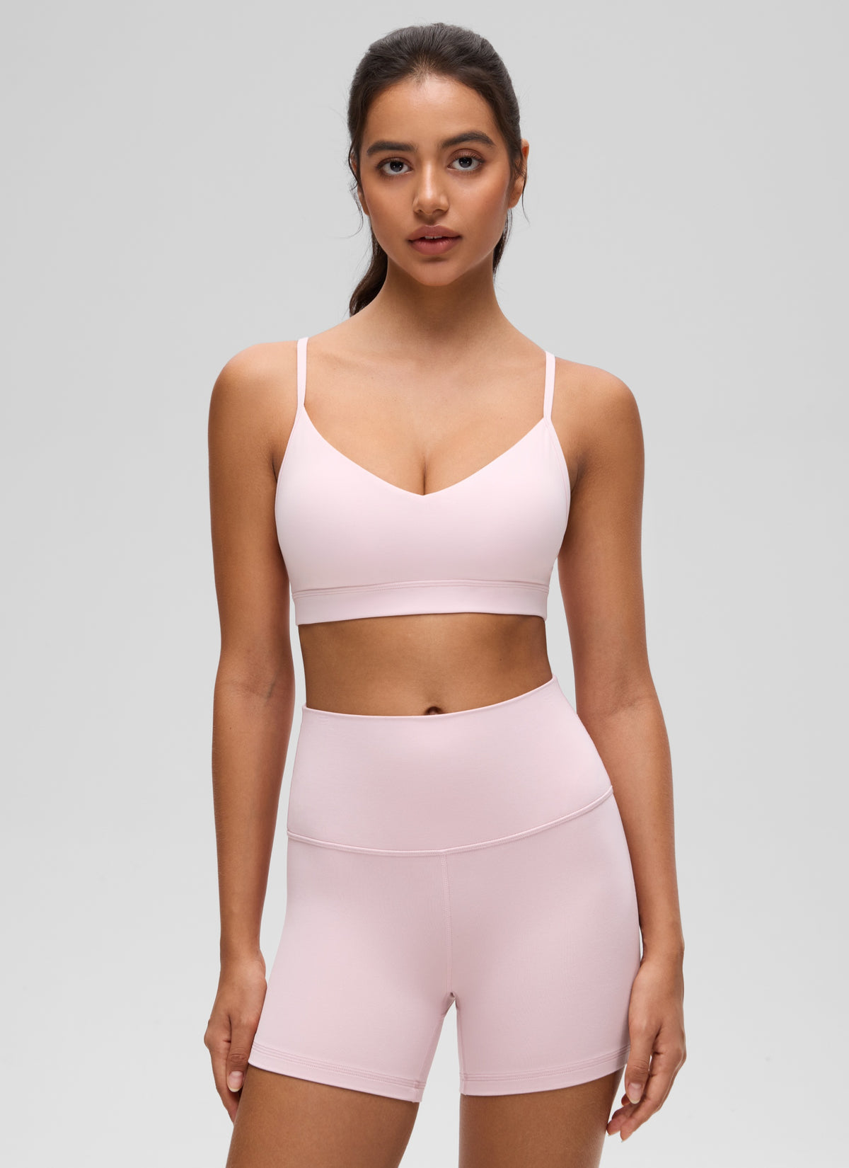 CRZ YOGA Butterluxe Womens V Neck Camisole Yoga Padded Sports Bra Strawberry Pink @model_info:Liss