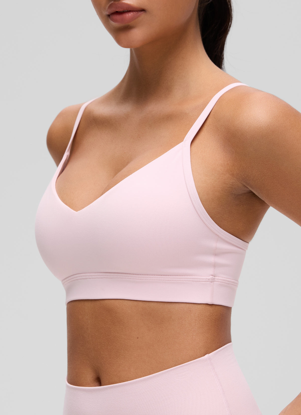 CRZ YOGA Butterluxe Womens V Neck Camisole Yoga Padded Sports Bra Strawberry Pink @model_info:Liss