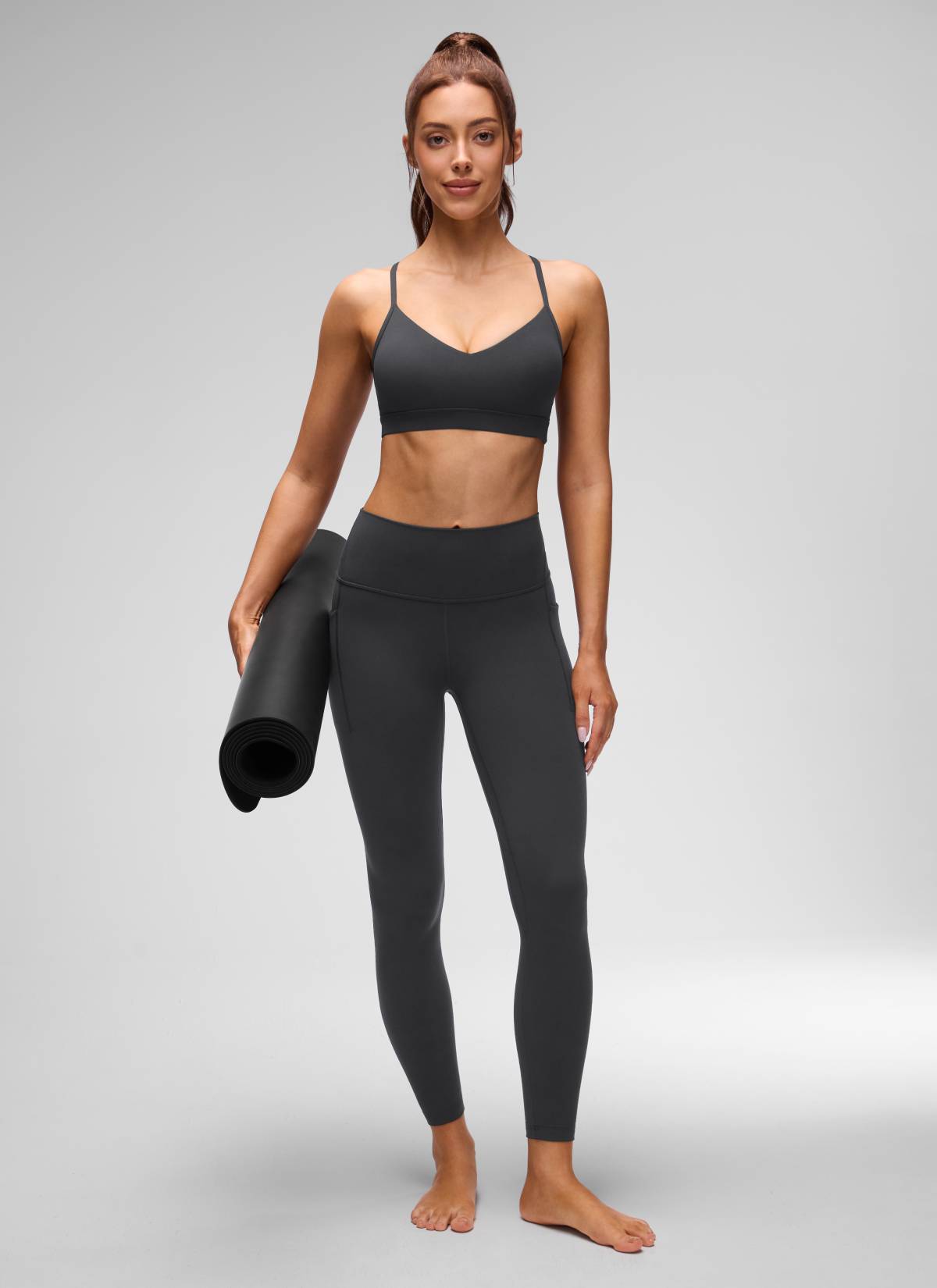 CRZ YOGA Butterluxe Womens V Neck Camisole Yoga Padded Sports Bra Mysterious Grey @model_info:Lary