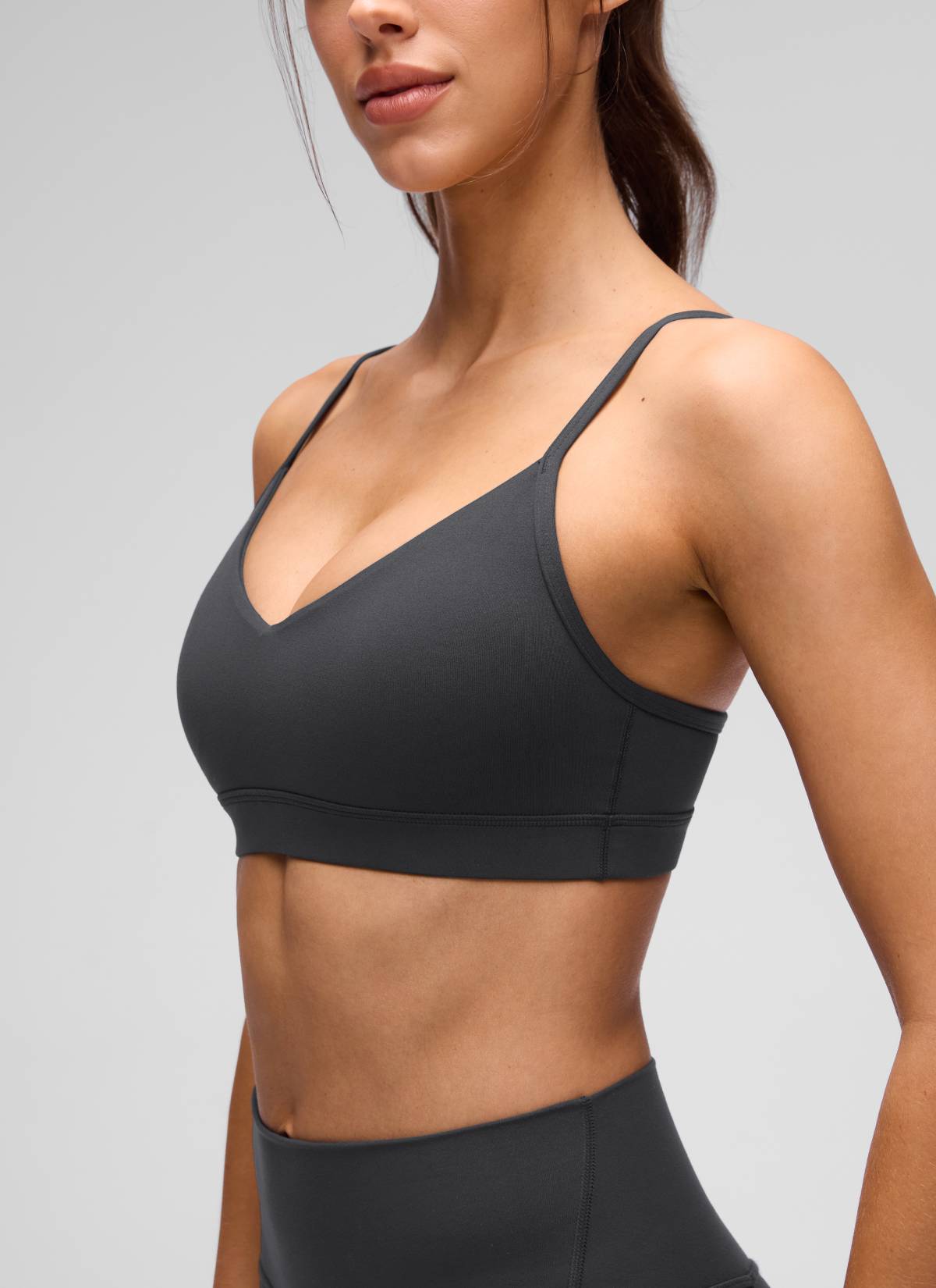 CRZ YOGA Butterluxe Womens V Neck Camisole Yoga Padded Sports Bra Mysterious Grey @model_info:Lary
