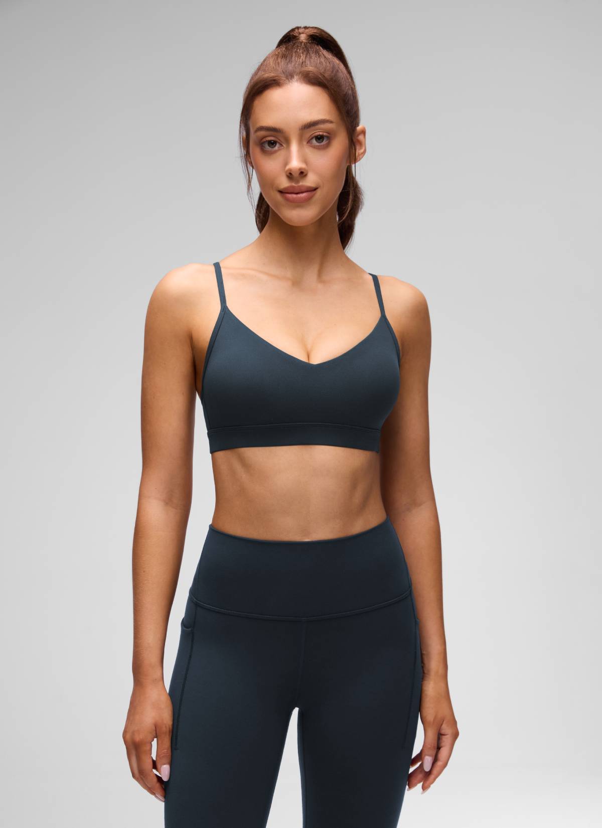 CRZ YOGA Butterluxe Womens V Neck Camisole Yoga Padded Sports Bra True Navy @model_info:Lary