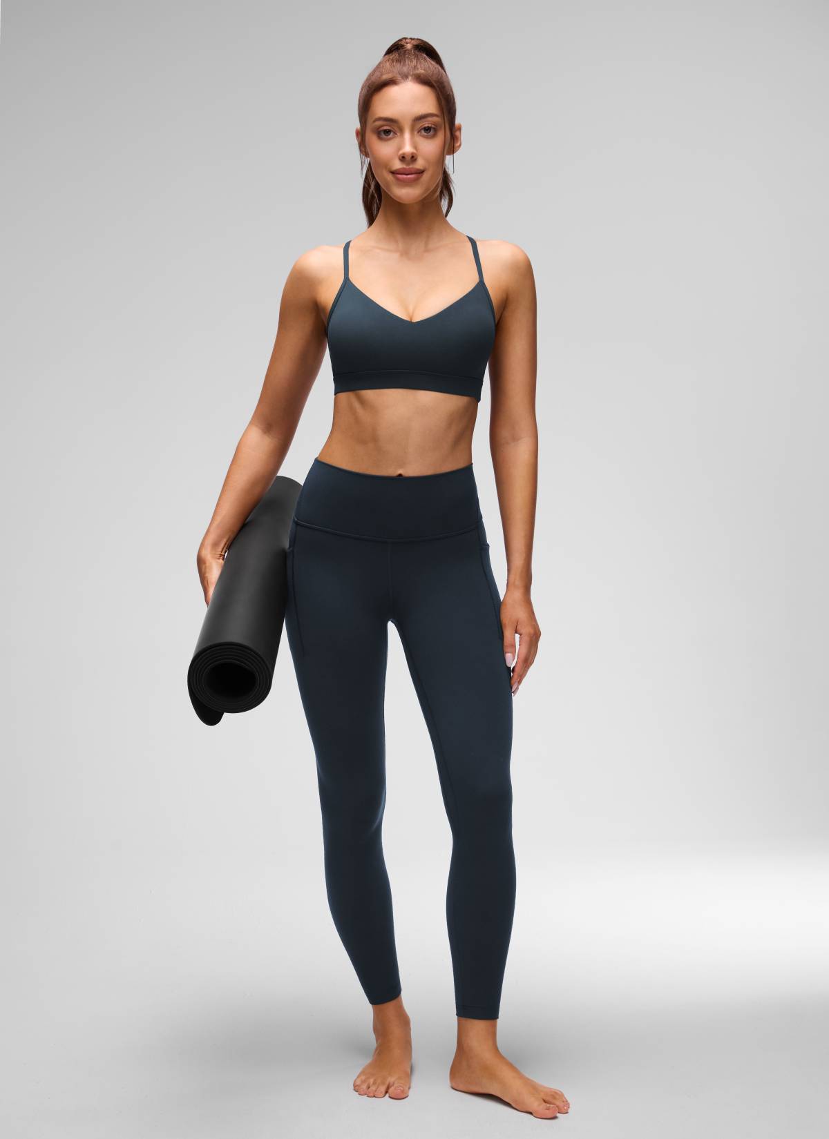 CRZ YOGA Butterluxe Womens V Neck Camisole Yoga Padded Sports Bra True Navy @model_info:Lary