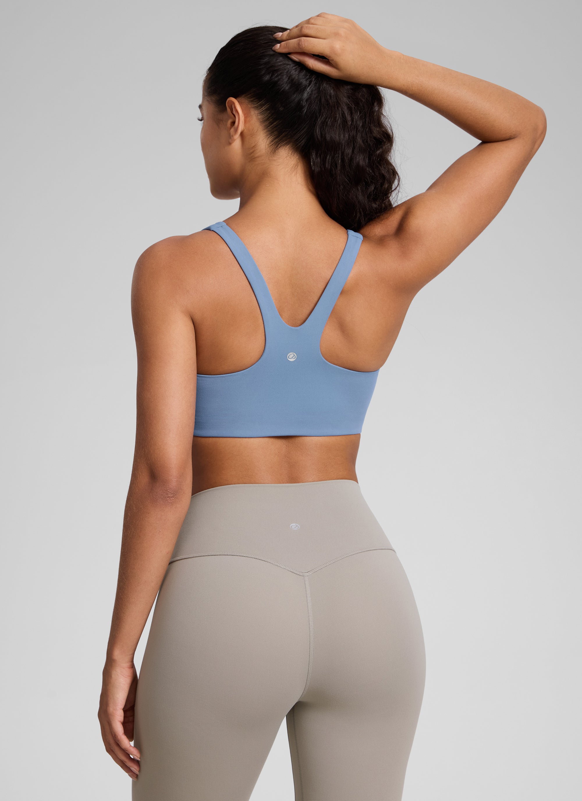 CRZ YOGA Dames Butterlift Dubbel gevoerde Yoga sportbeha met vierkante hals Washed Denim