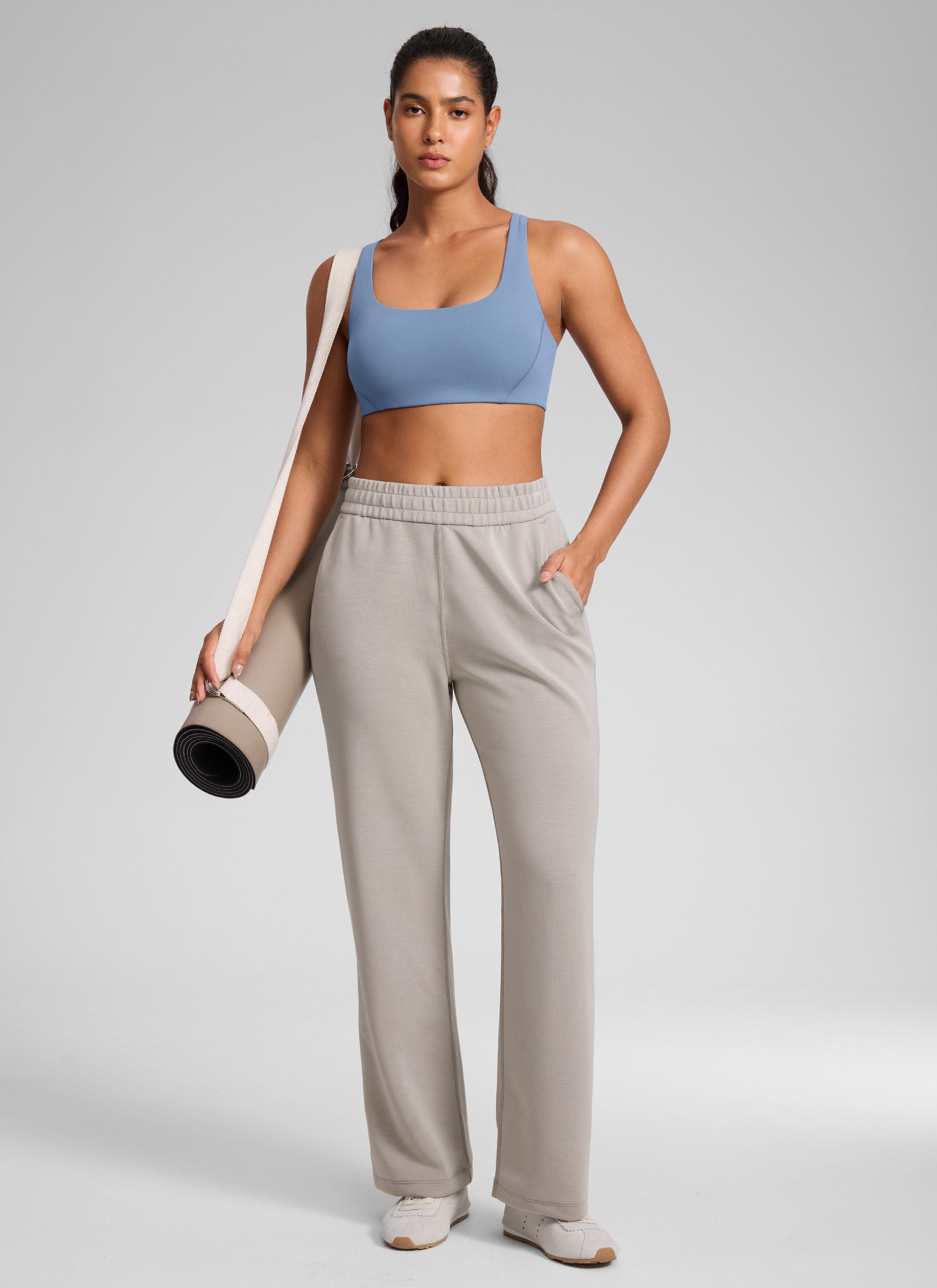 CRZ YOGA Dames Butterlift Dubbel gevoerde Yoga sportbeha met vierkante hals Washed Denim