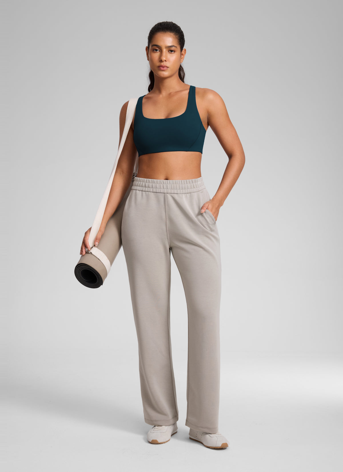 CRZ YOGA Dame Butterlift Dobbeltfôret Firkantet Utskjæring Yoga Sports-BH True Navy @model_info:Q1