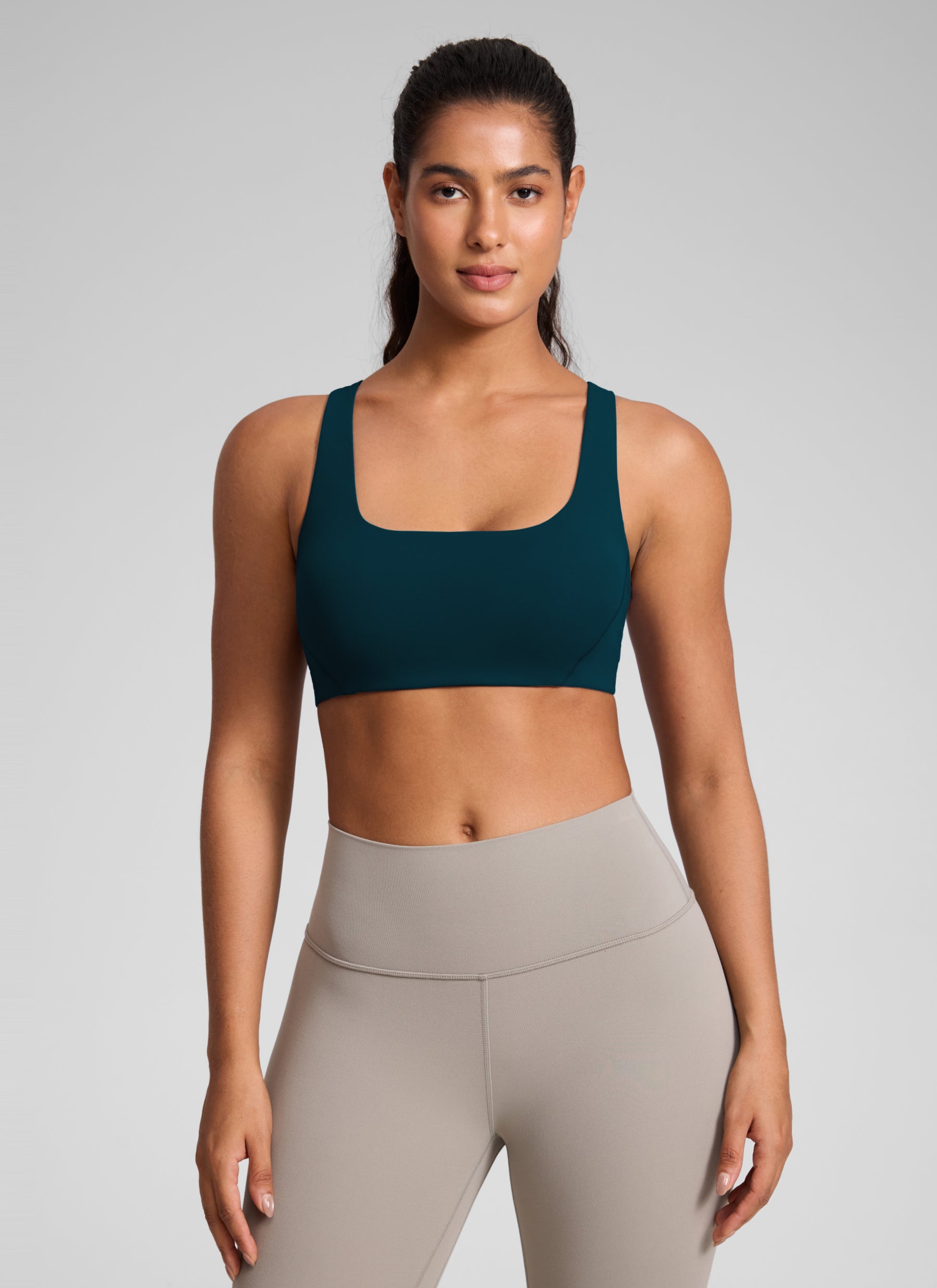 CRZ YOGA Dame Butterlift Dobbeltfôret Firkantet Utskjæring Yoga Sports-BH True Navy @model_info:S1