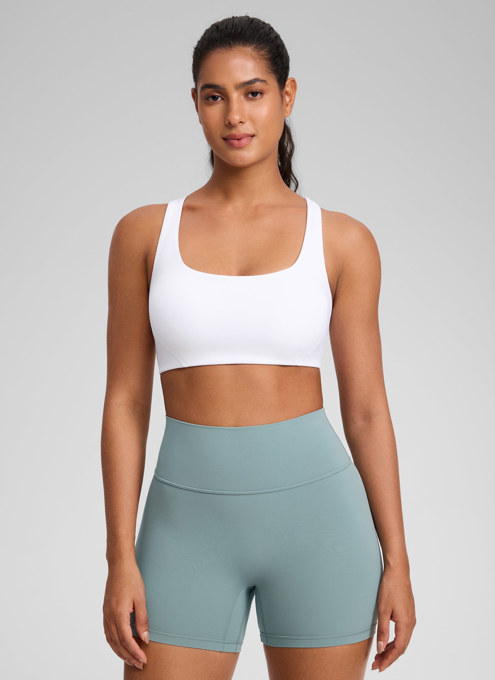 CRZ YOGA Dames Butterlift Dubbel gevoerde Yoga Sportbeha met rechte halslijn, White