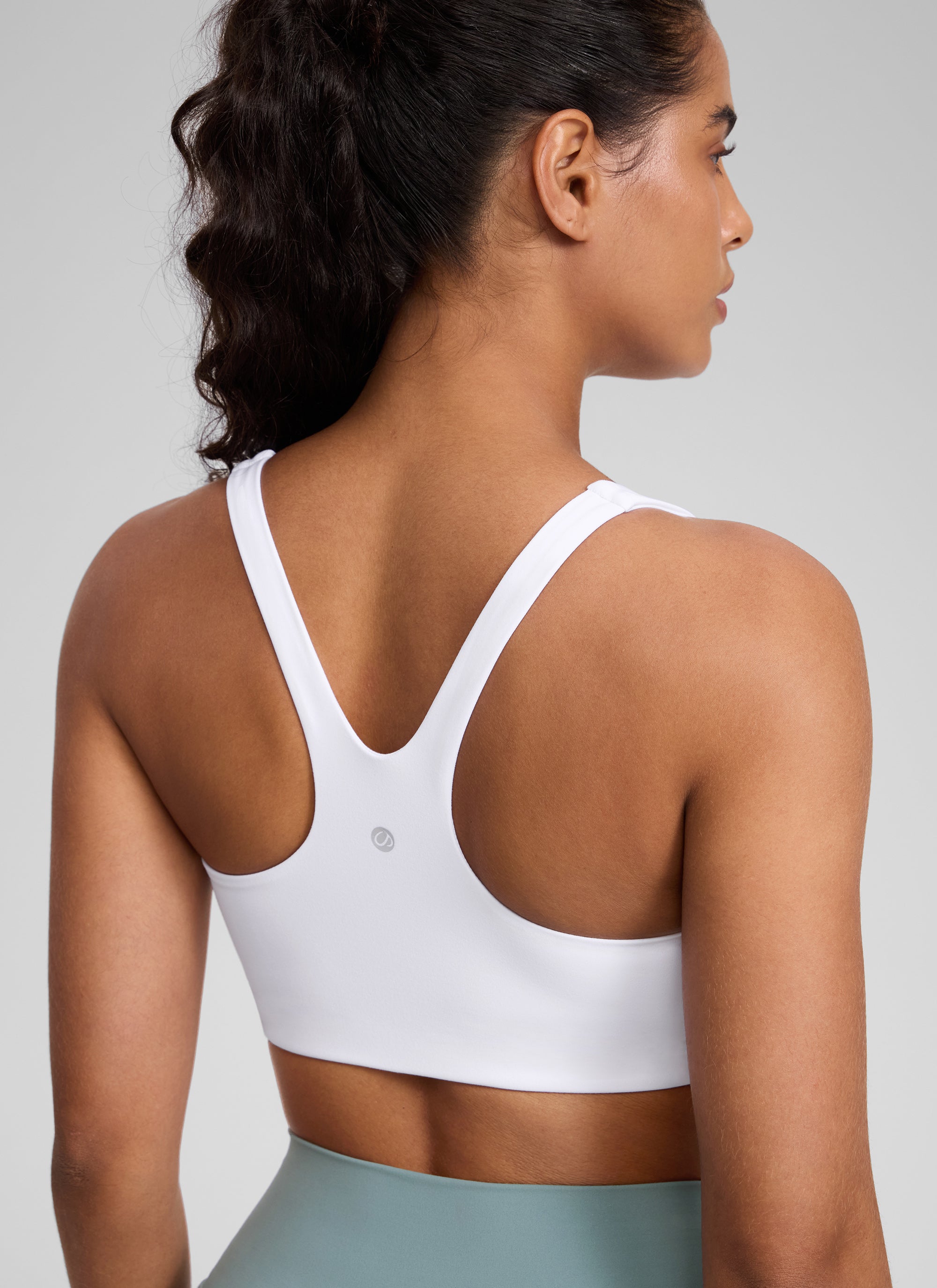 CRZ YOGA Dames Butterlift Dubbel gevoerde Yoga Sportbeha met rechte halslijn, White