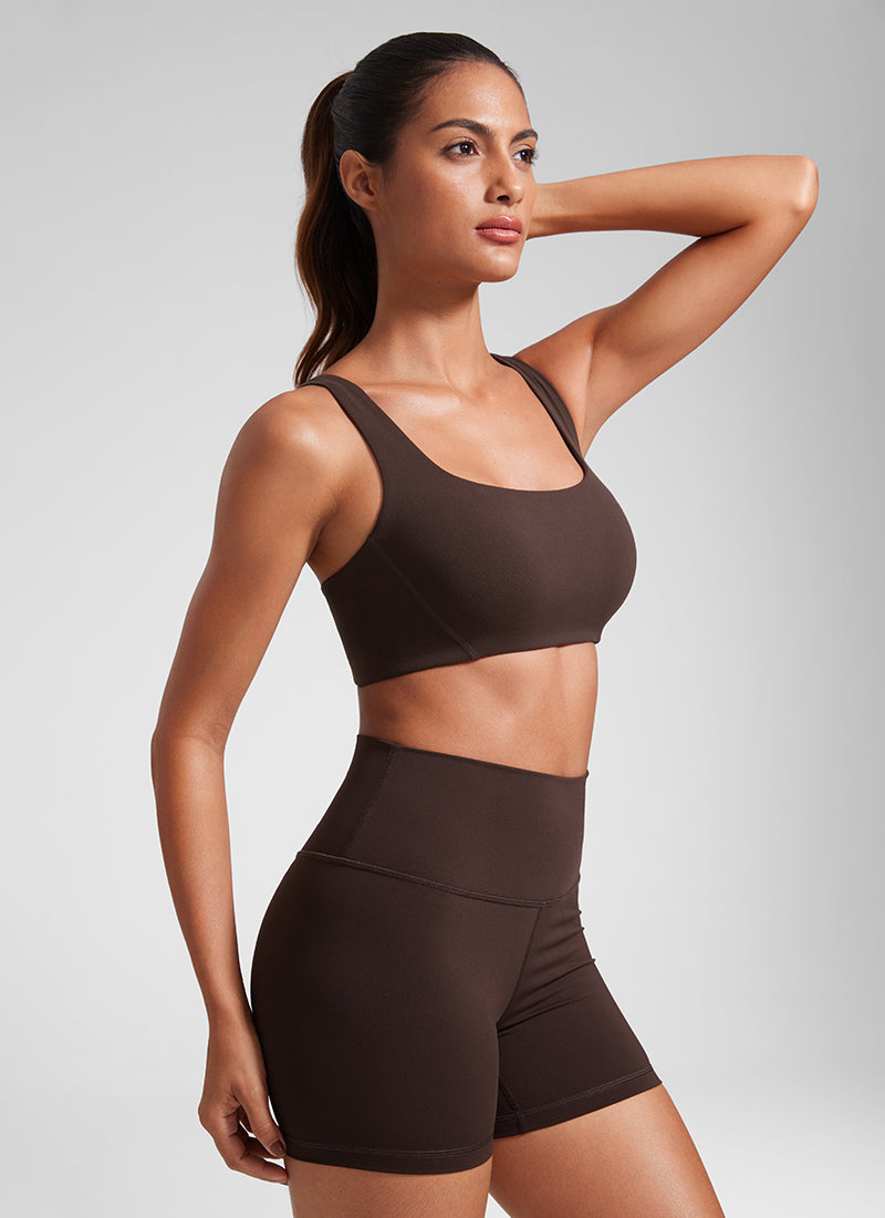 CRZ YOGA Dames Butterlift Dubbel gevoerde Yoga Sportbeha met rechte halslijn, Hot Fudge Brown