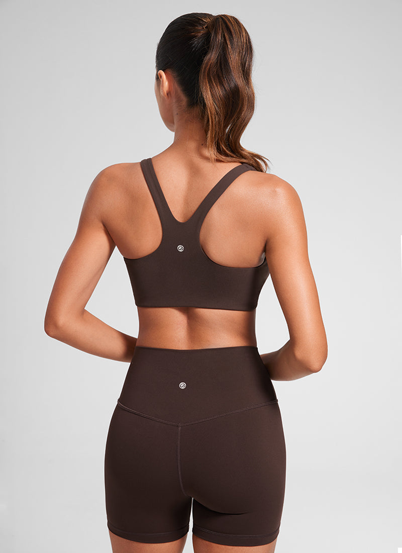 CRZ YOGA Dames Butterlift Dubbel gevoerde Yoga Sportbeha met rechte halslijn, Hot Fudge Brown