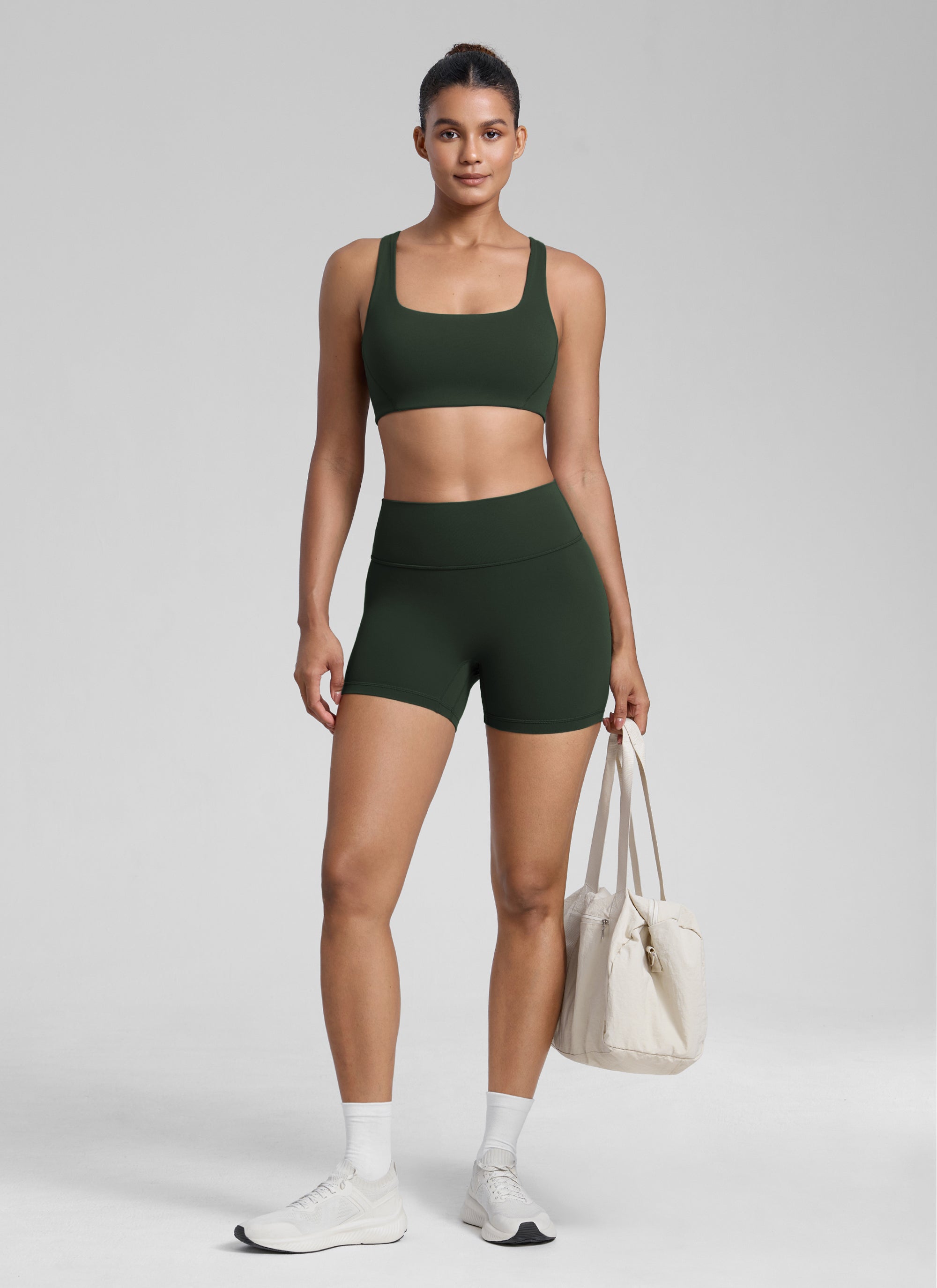 CRZ YOGA Dames Butterlift Dubbel gevoerde Yoga Sportbeha met rechte halslijn, Legend Green