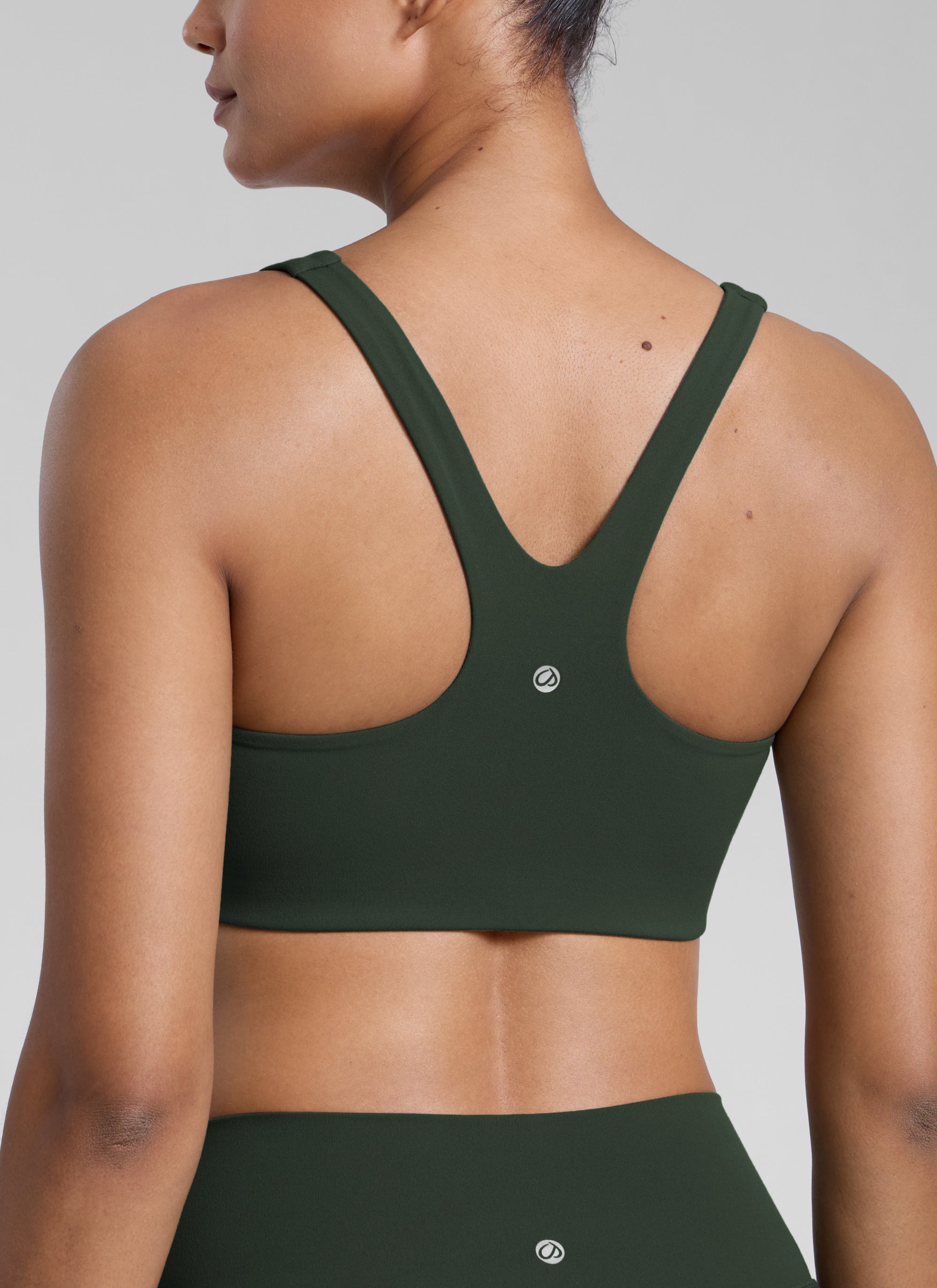 CRZ YOGA Dames Butterlift Dubbel gevoerde Yoga Sportbeha met rechte halslijn, Legend Green