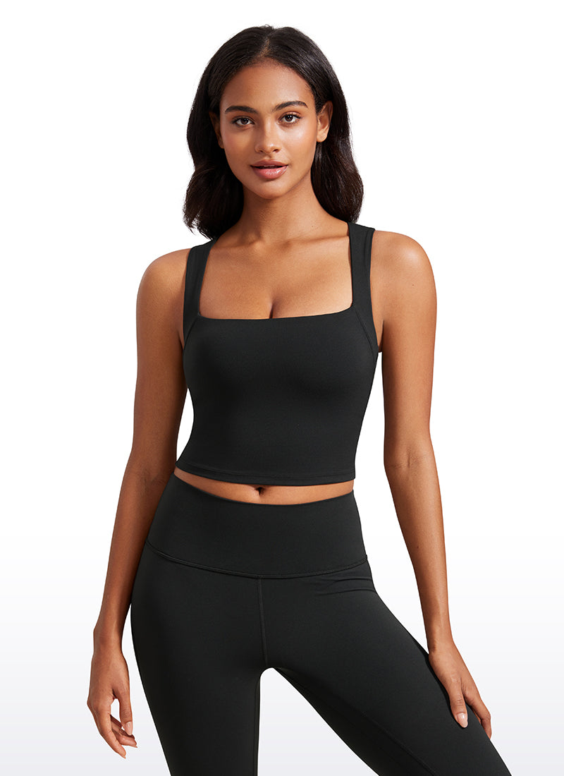 Débardeur de sport long à col carré avec soutien-gorge intégré Butterluxe pour femme Noir