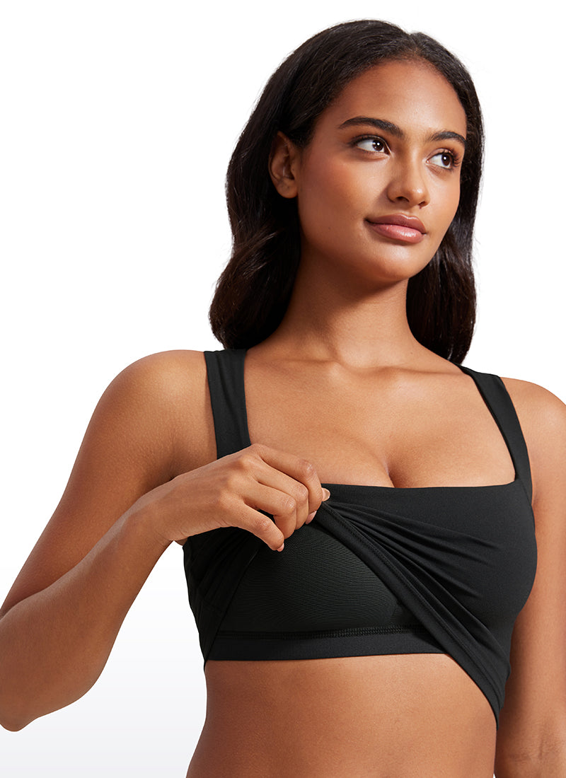 Débardeur de sport long à col carré avec soutien-gorge intégré Butterluxe pour femme Noir