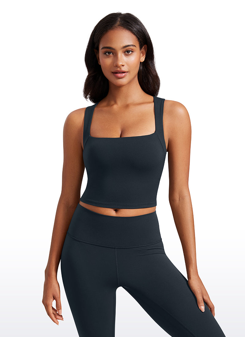 Débardeur de sport long à col carré avec soutien-gorge intégré Butterluxe pour femme Bleu marine