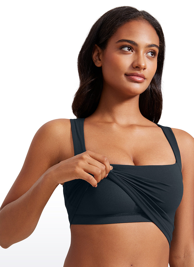Débardeur de sport long à col carré avec soutien-gorge intégré Butterluxe pour femme Bleu marine