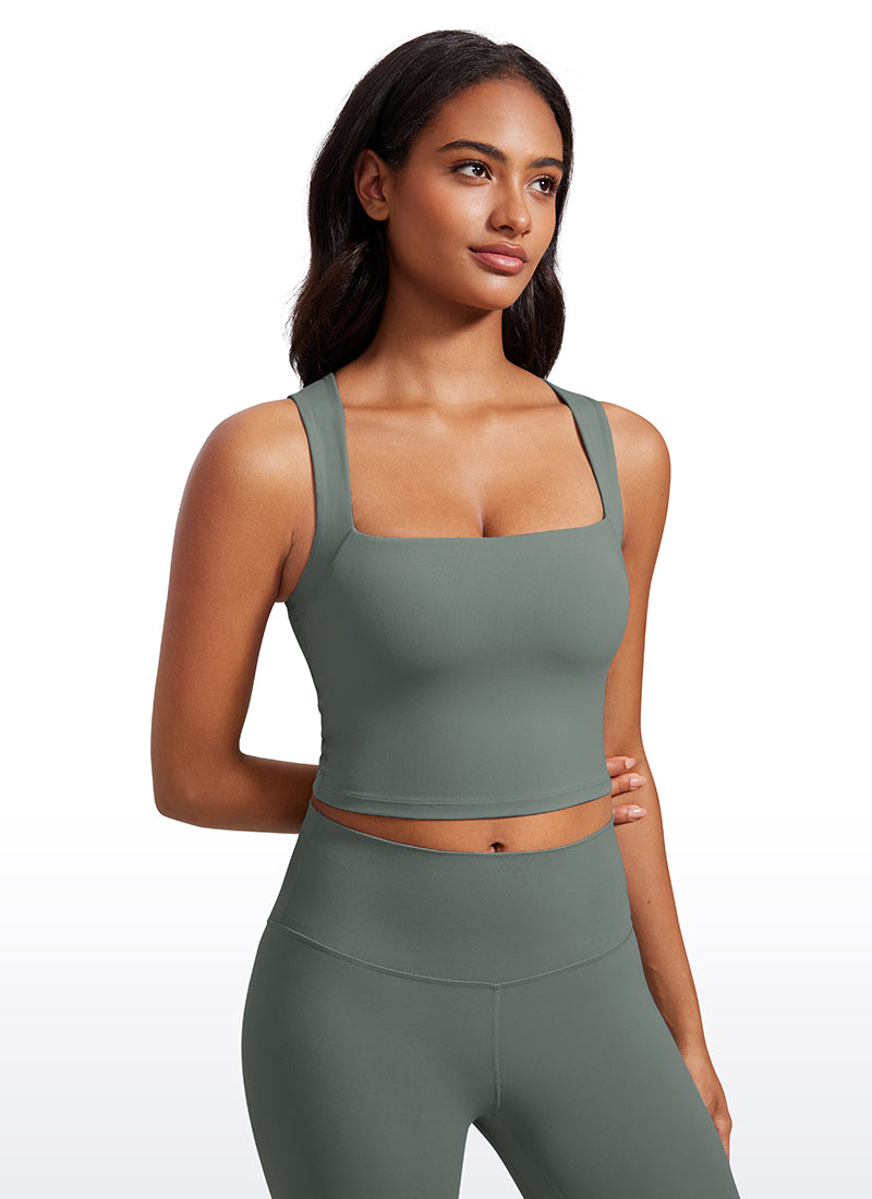 Débardeur de sport long Butterluxe à col carré avec soutien-gorge intégré CRZ YOGA pour femme Gris Sauge