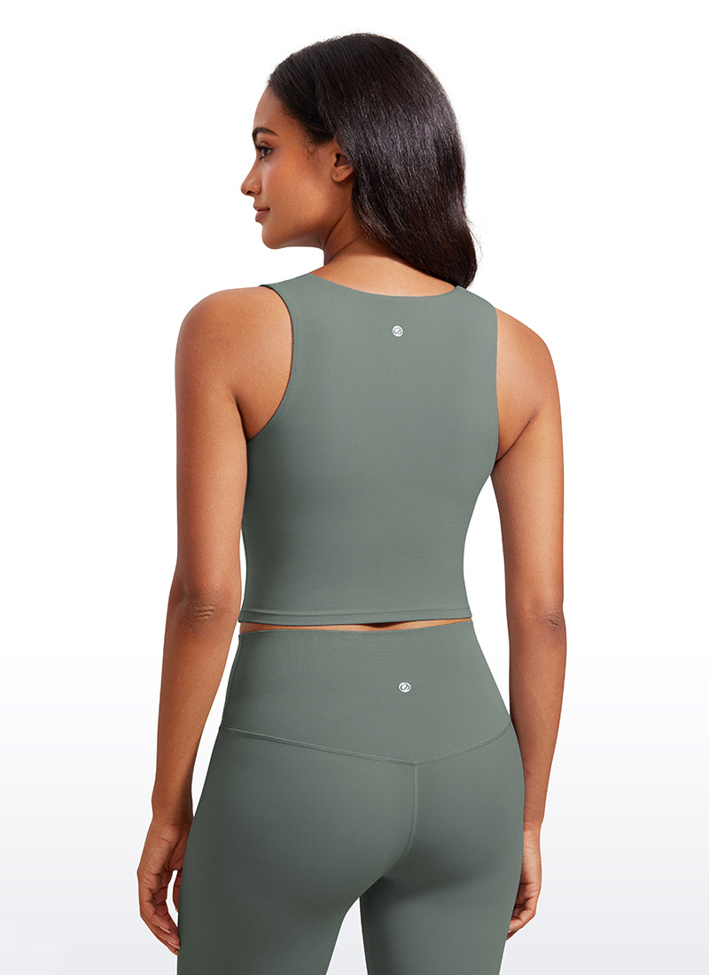 Débardeur de sport long Butterluxe à col carré avec soutien-gorge intégré CRZ YOGA pour femme Gris Sauge