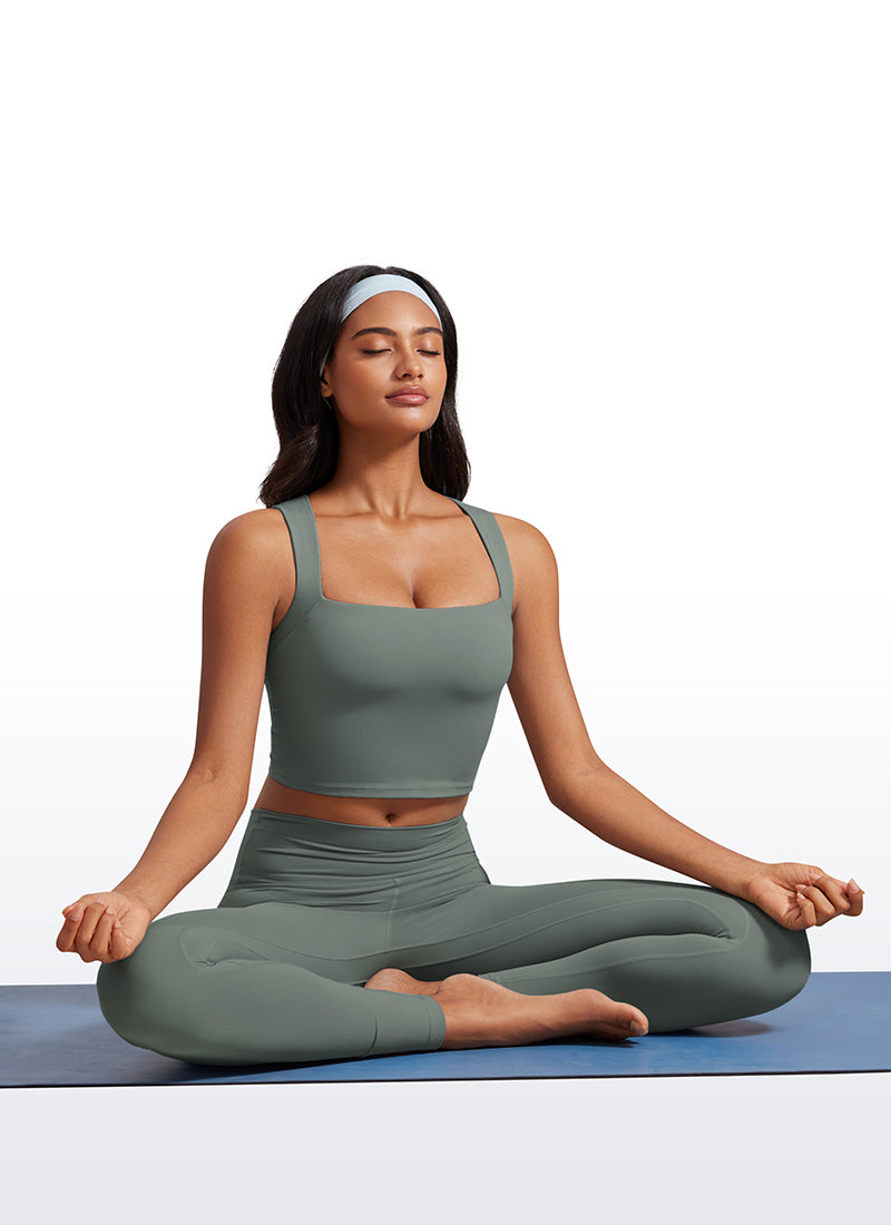 Débardeur de sport long Butterluxe à col carré avec soutien-gorge intégré CRZ YOGA pour femme Gris Sauge