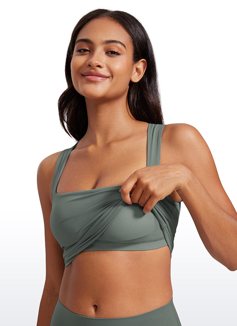 Débardeur de sport long Butterluxe à col carré avec soutien-gorge intégré CRZ YOGA pour femme Gris Sauge