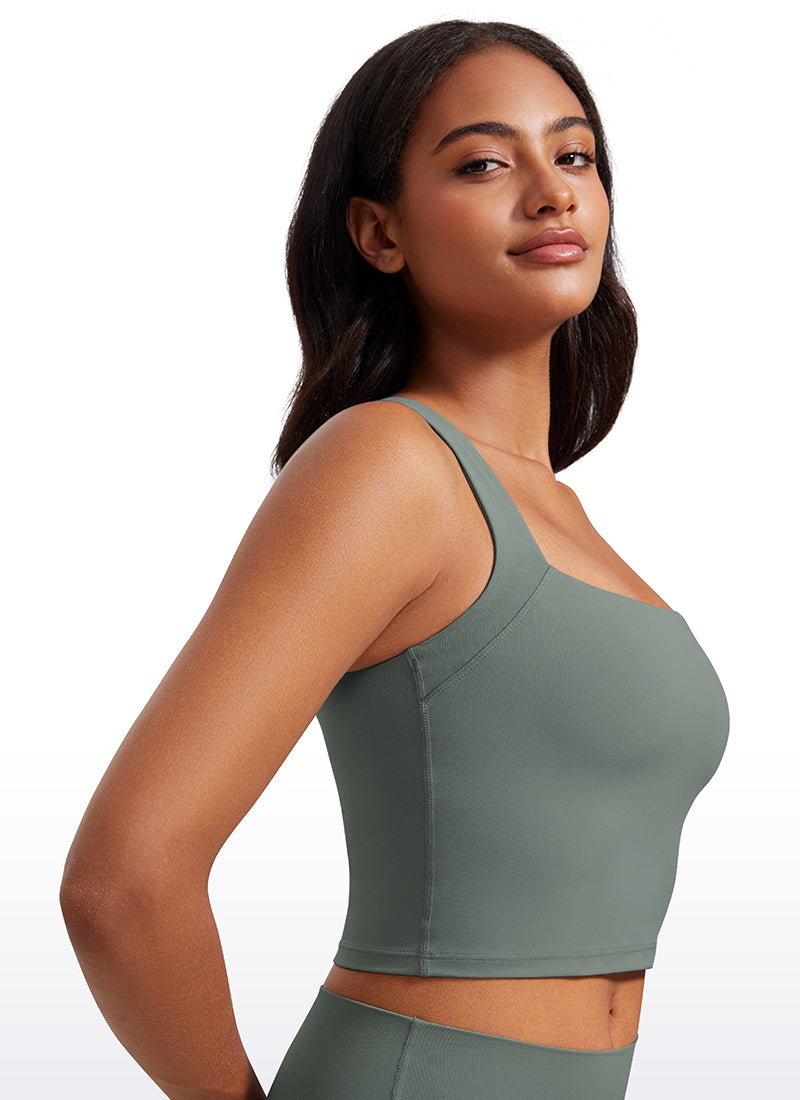 Débardeur de sport long Butterluxe à col carré avec soutien-gorge intégré CRZ YOGA pour femme Gris Sauge