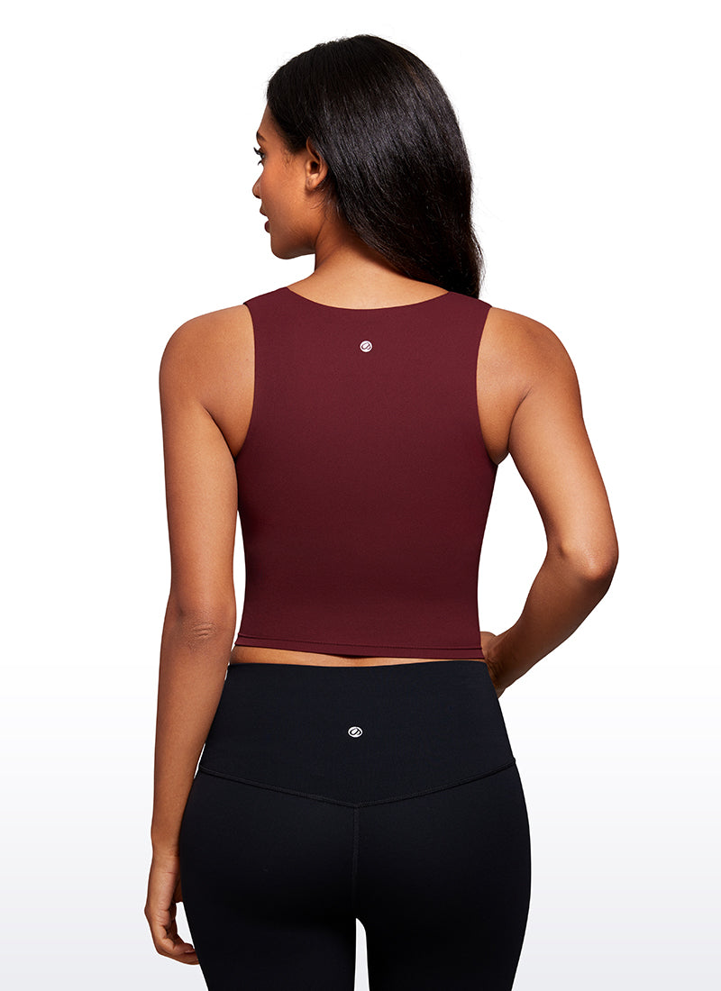 Débardeur de sport CRZ YOGA Butterluxe pour femme, coupe longue, col carré, avec soutien-gorge intégré, Rouge Merlot