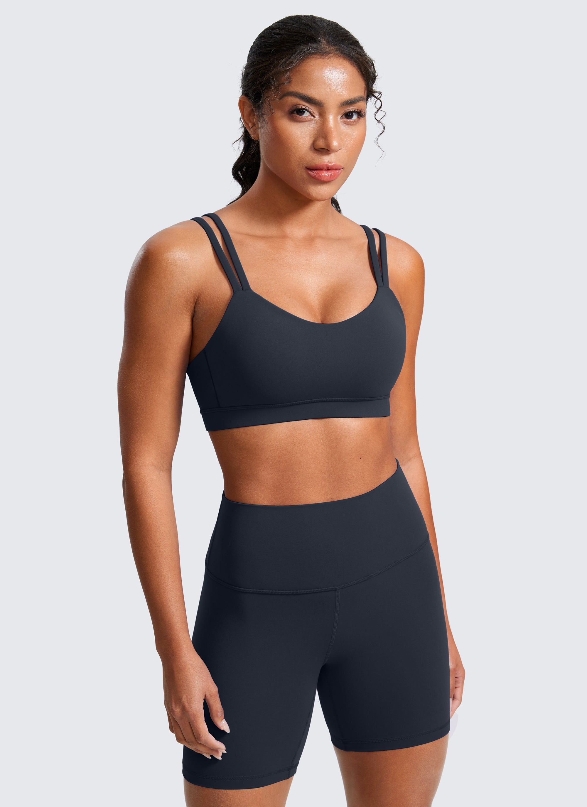 Soutien-gorge de yoga Butterluxe à bretelles et col en V avec bonnet moulé pour femme Bleu marine