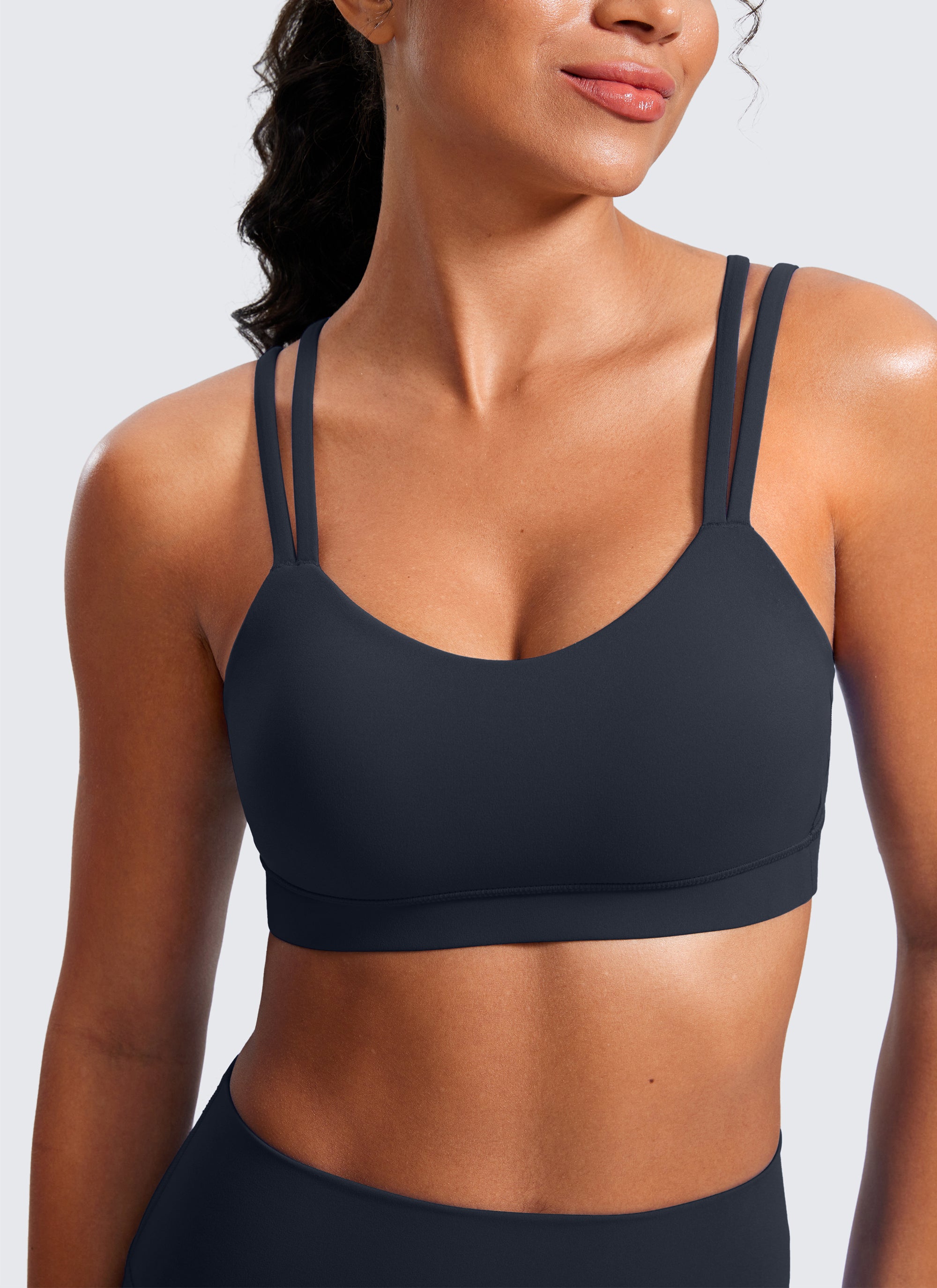 Soutien-gorge de yoga Butterluxe à bretelles et col en V avec bonnet moulé pour femme Bleu marine