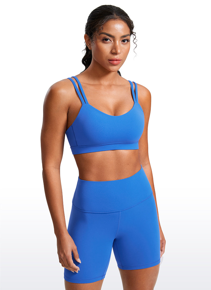 Soutien-gorge de yoga Butterluxe à bretelles et col en V avec bonnet moulé pour femme Bleu scintillant