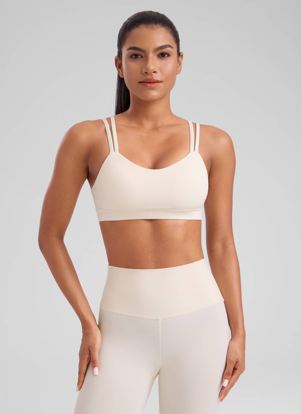 Soutien-gorge à bretelles CRZ YOGA Butterluxe pour femme, bonnets moulés, col en V, blanc abricot