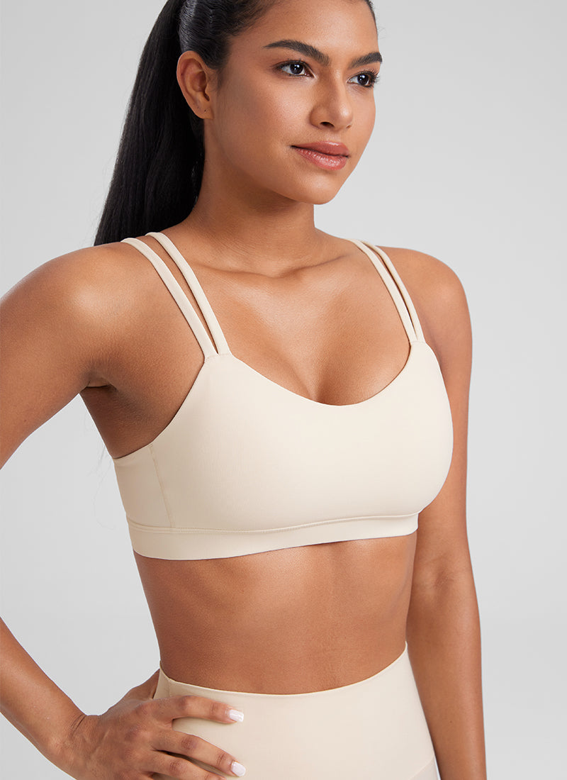 Soutien-gorge à bretelles CRZ YOGA Butterluxe pour femme, bonnets moulés, col en V, blanc abricot
