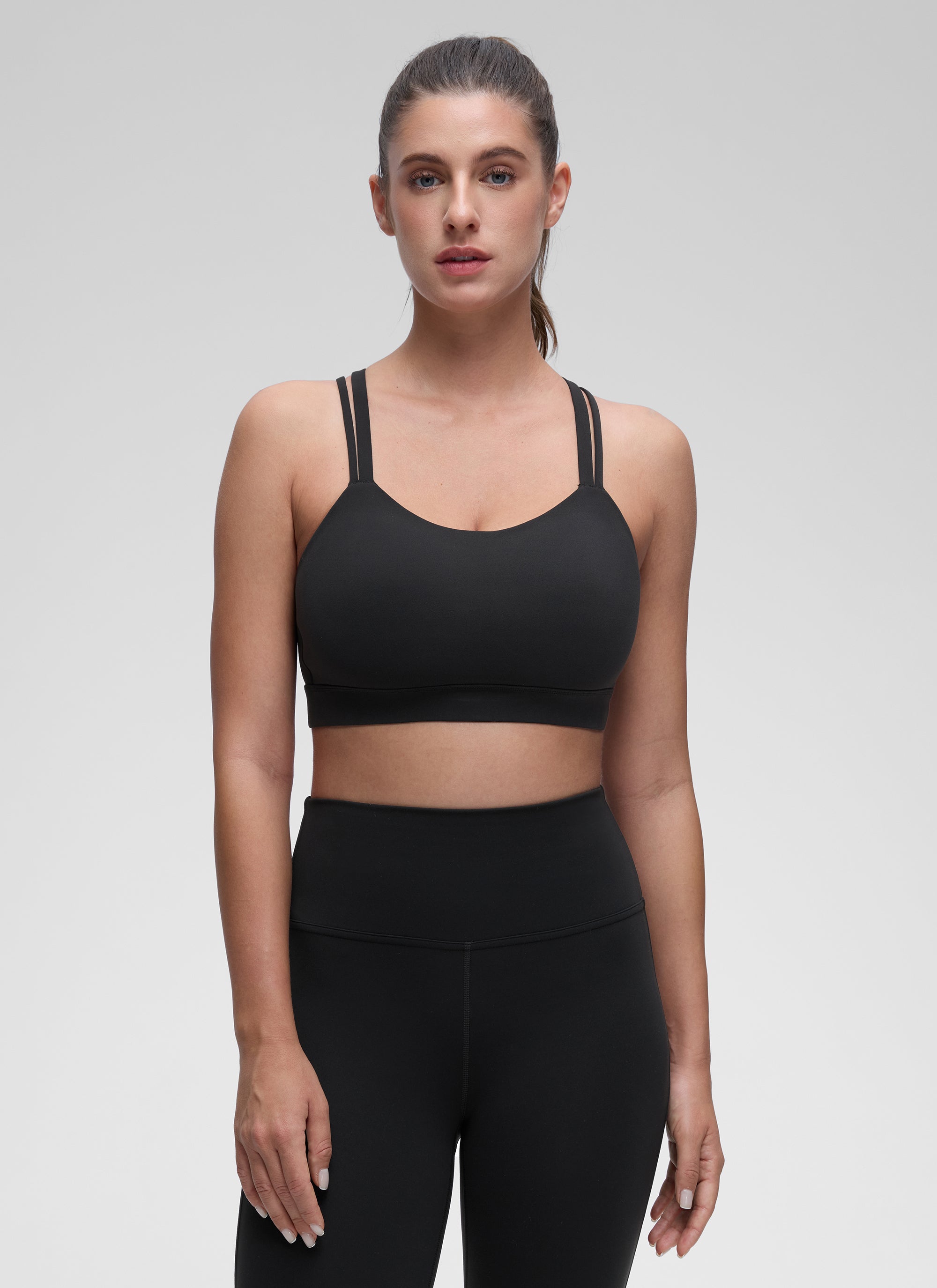 CRZ YOGA Women's Yoga Light Support Double Strap Mold Sport Bra Black @model_info:Marina
