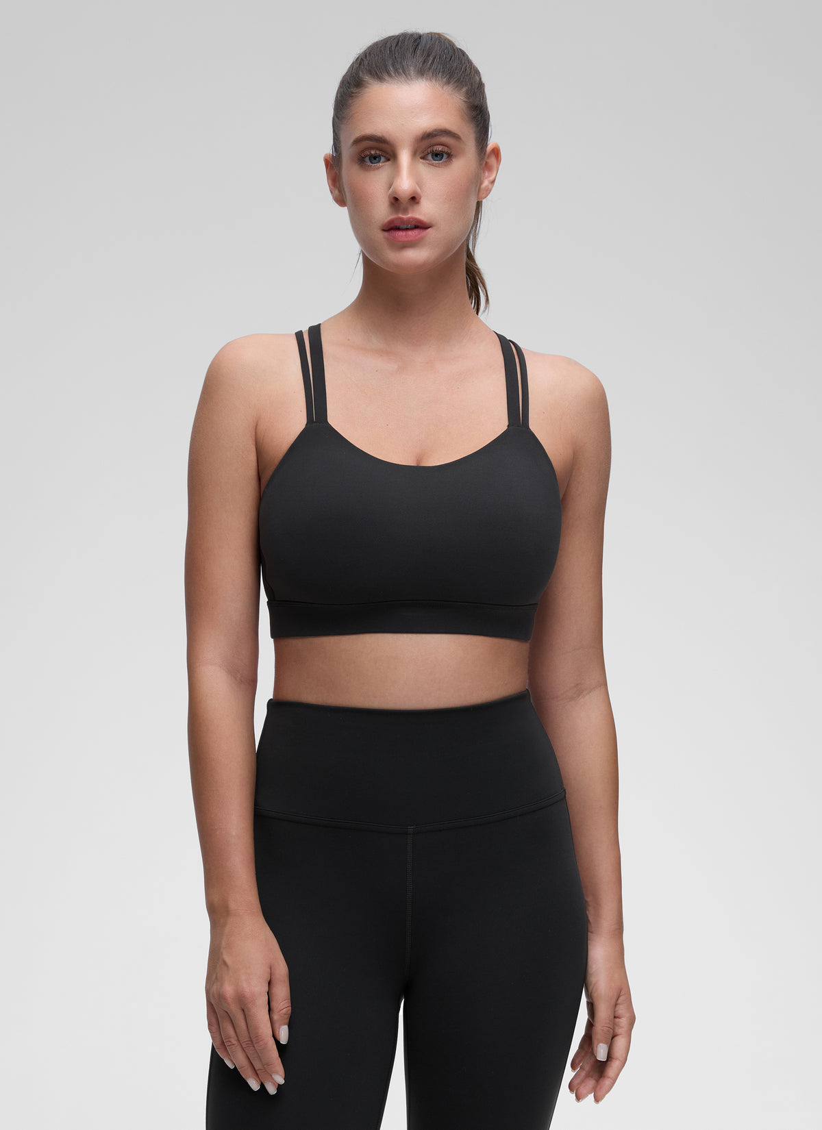 CRZ YOGA Women's Yoga Light Support Double Strap Mold Sport Bra Black @model_info:Marina