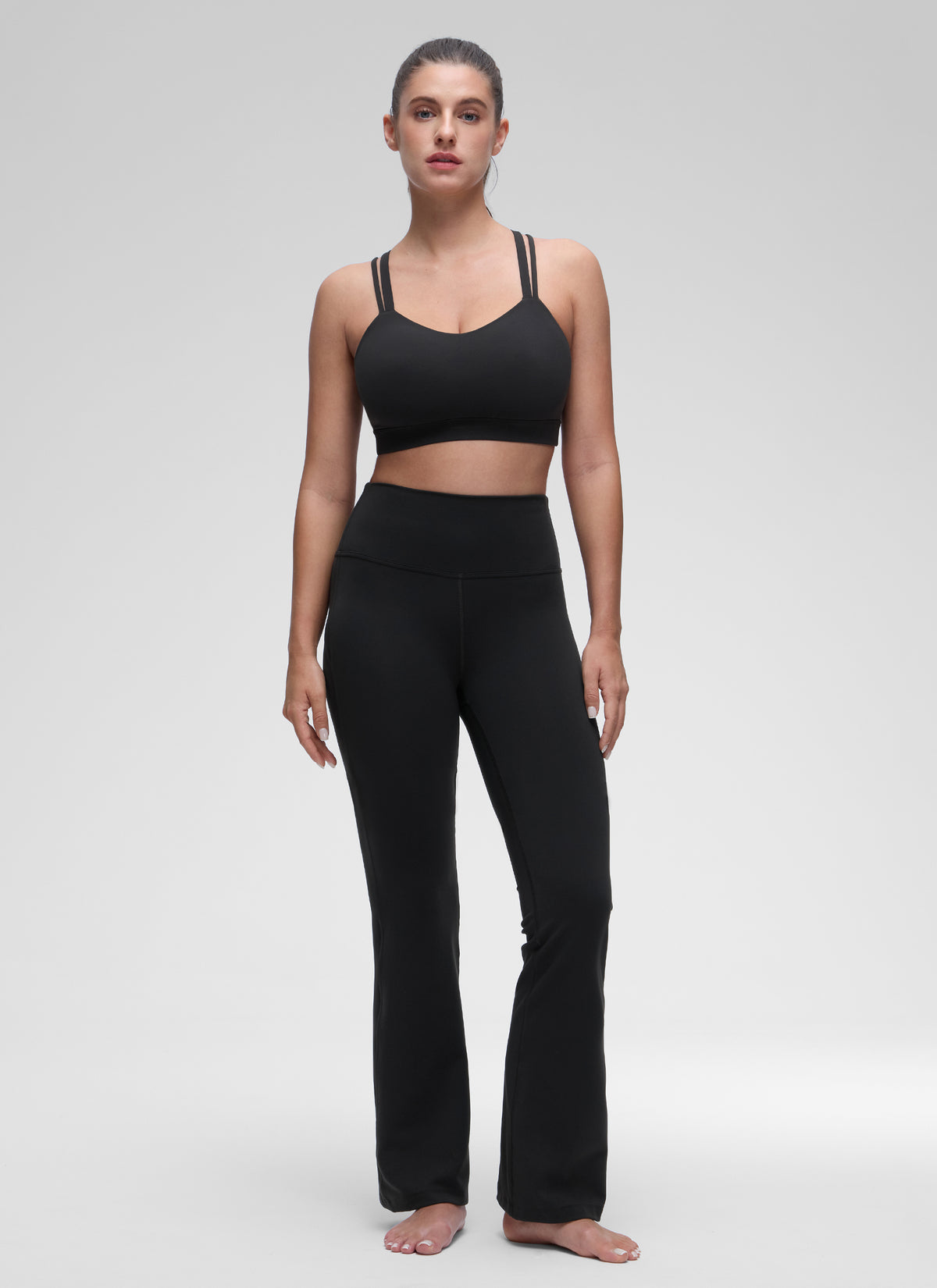 CRZ YOGA Women's Yoga Light Support Double Strap Mold Sport Bra Black @model_info:Marina