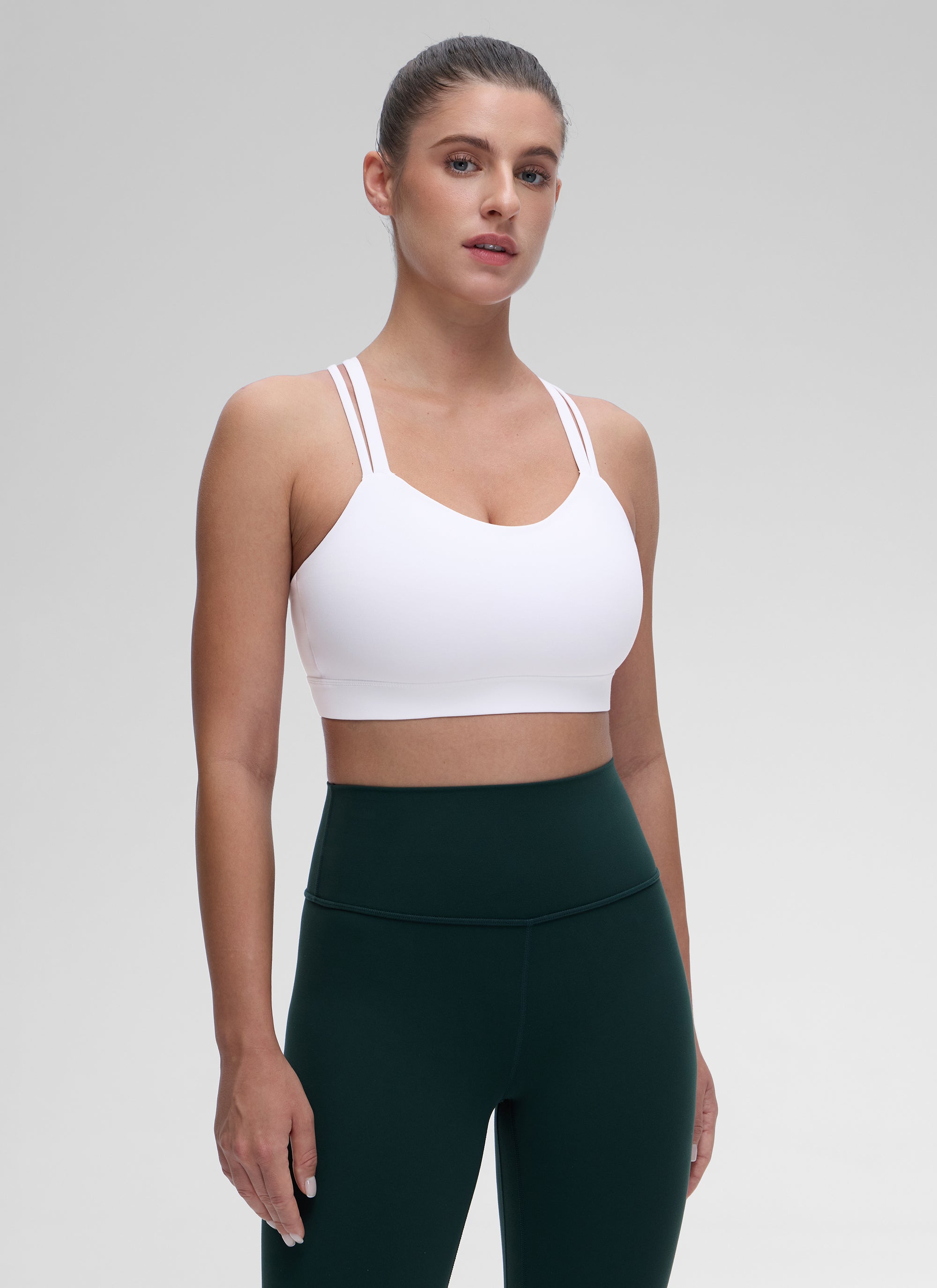 CRZ YOGA Women's Yoga Light Support Double Strap Mold Sport Bra White @model_info:Marina