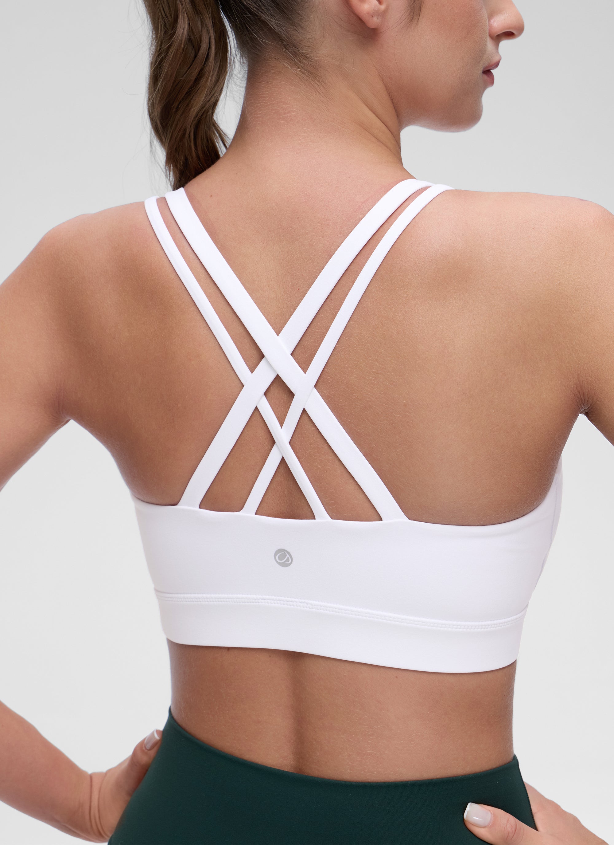 CRZ YOGA Women's Yoga Light Support Double Strap Mold Sport Bra White @model_info:Marina