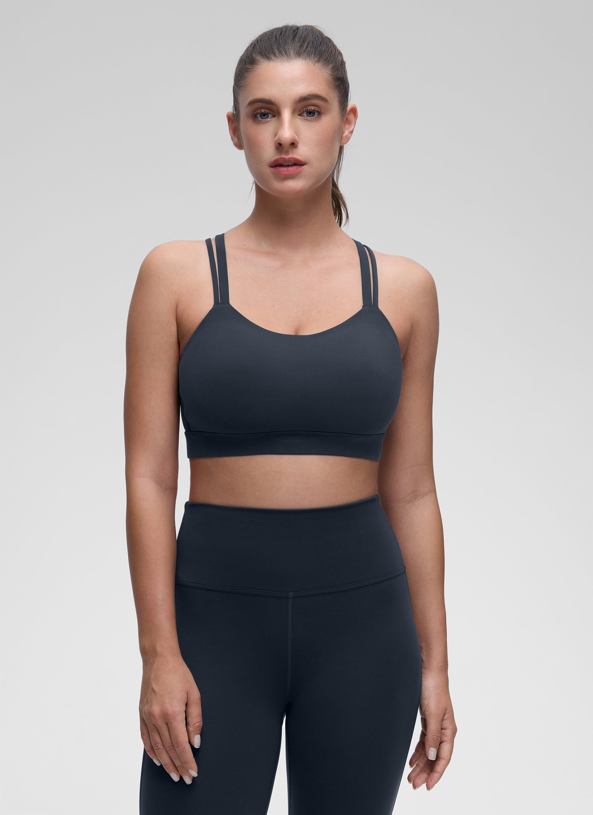 CRZ YOGA Women's Yoga Light Support Double Strap Mold Sport Bra True Navy @model_info:Marina