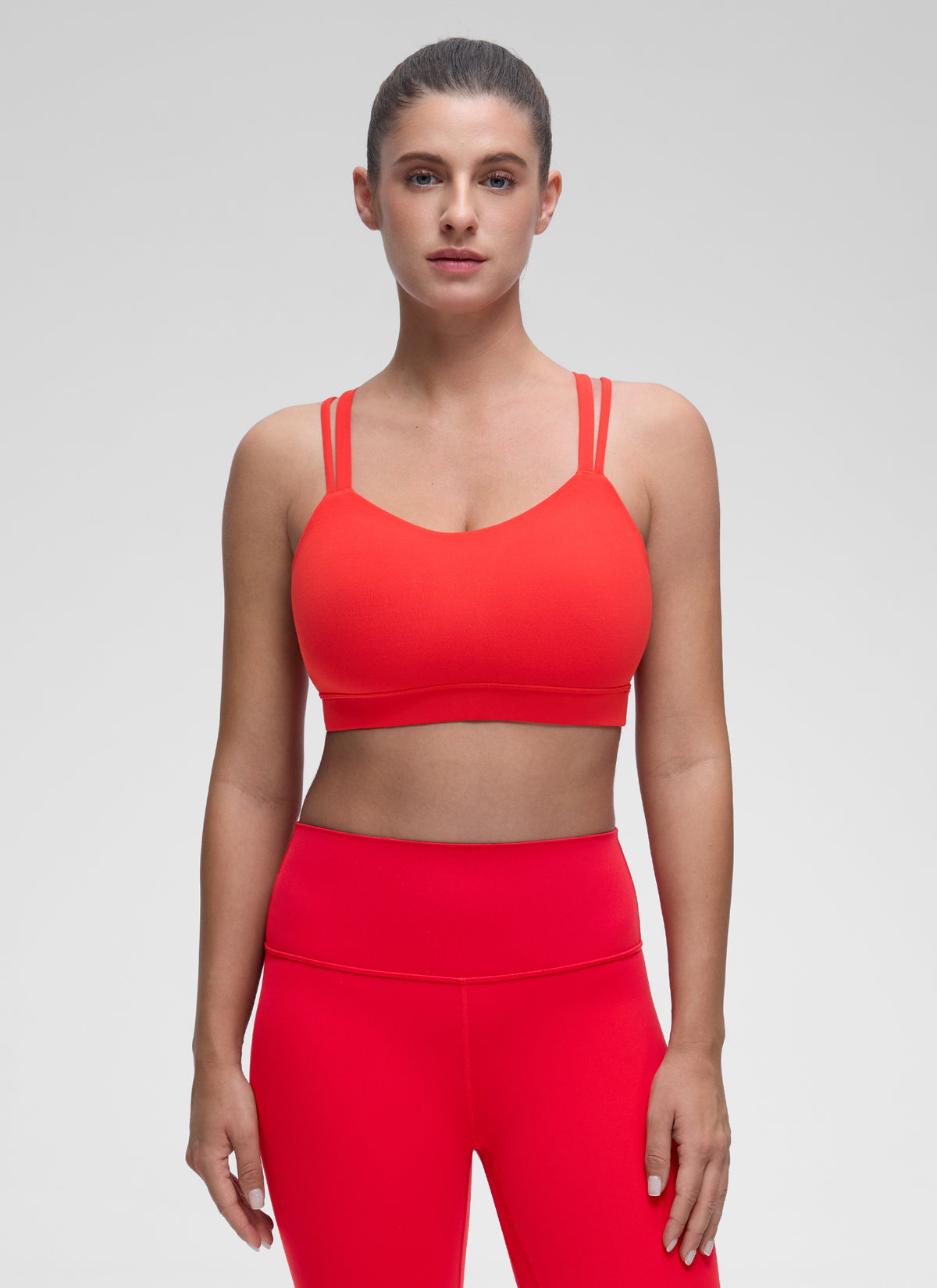 CRZ YOGA Women's Yoga Light Support Double Strap Mold Sport Bra Deep Red @model_info:Marina